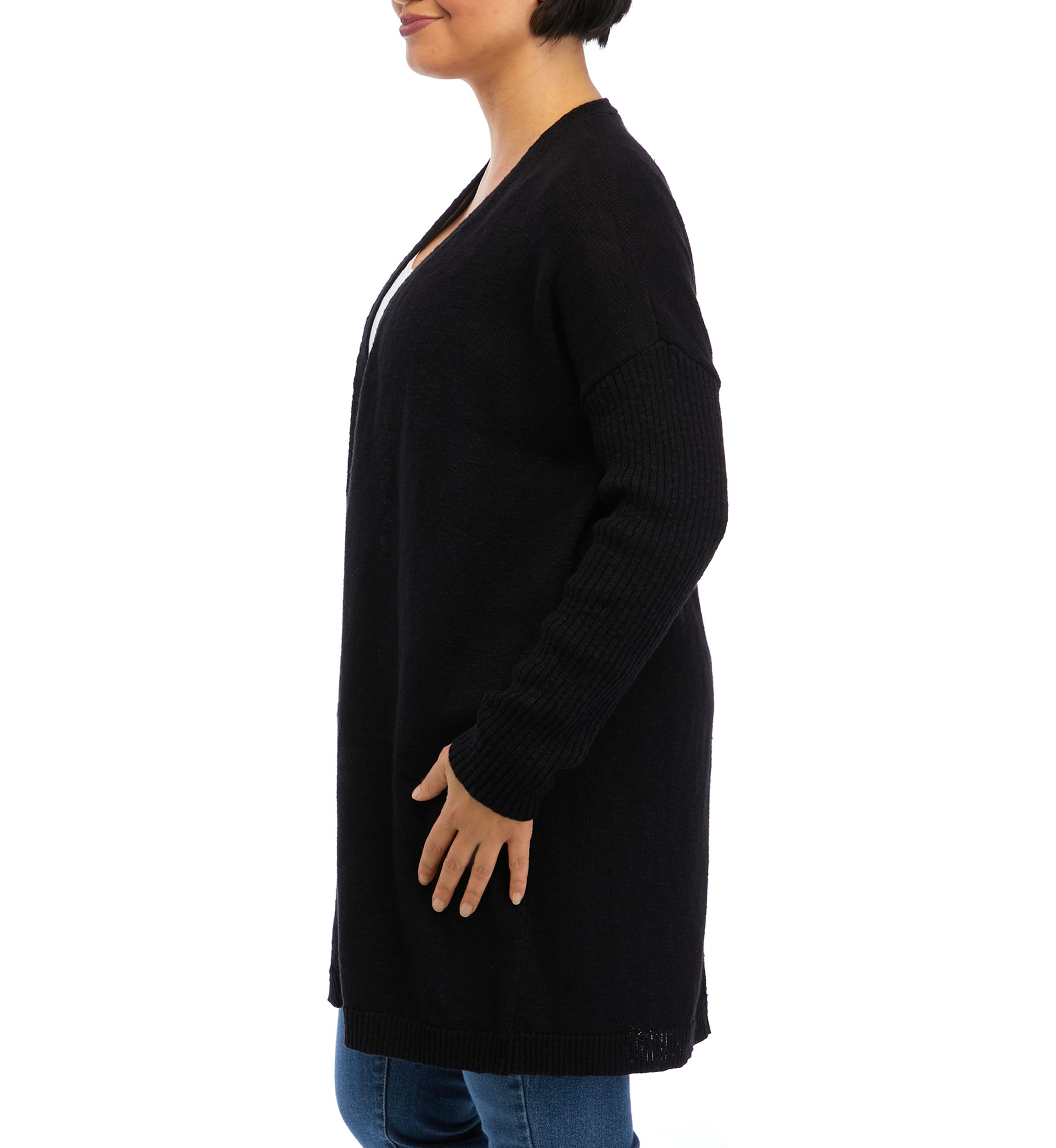 Petite Long Sleeve Drop Shoulder Solid Cardigan