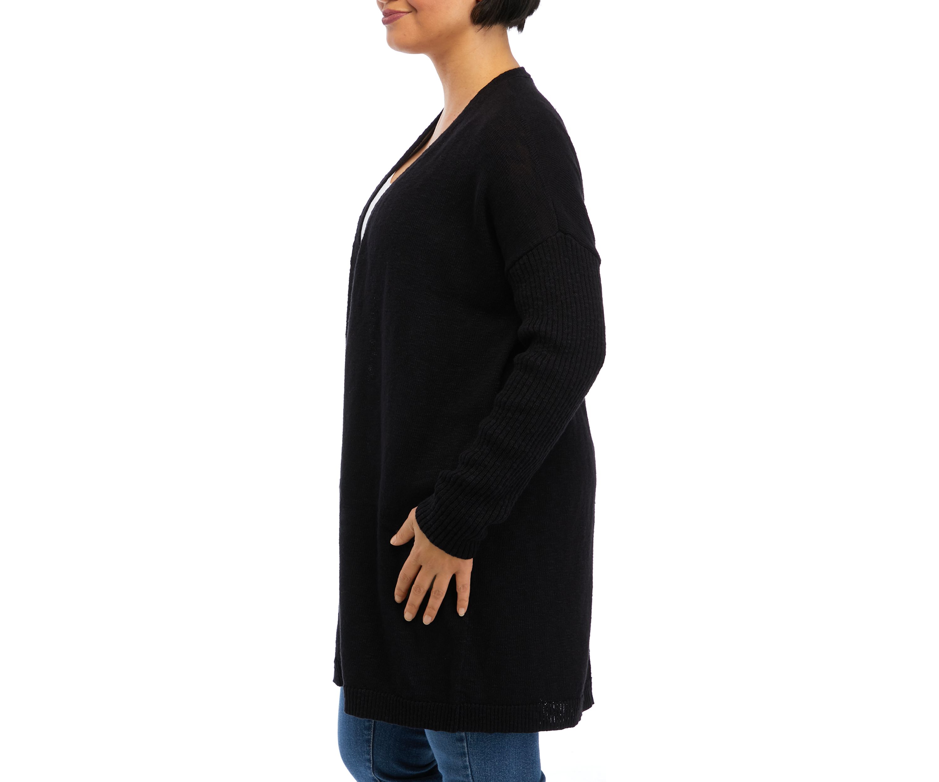 Petite Long Sleeve Drop Shoulder Solid Cardigan