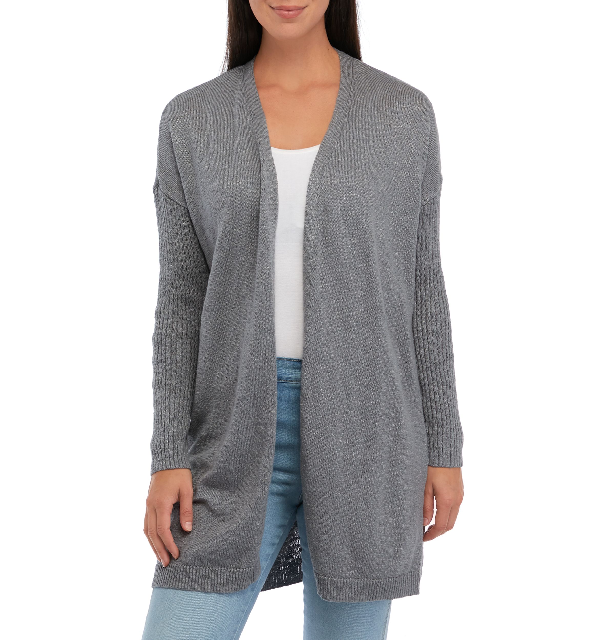 Petite Long Sleeve Drop Shoulder Heather Cardigan