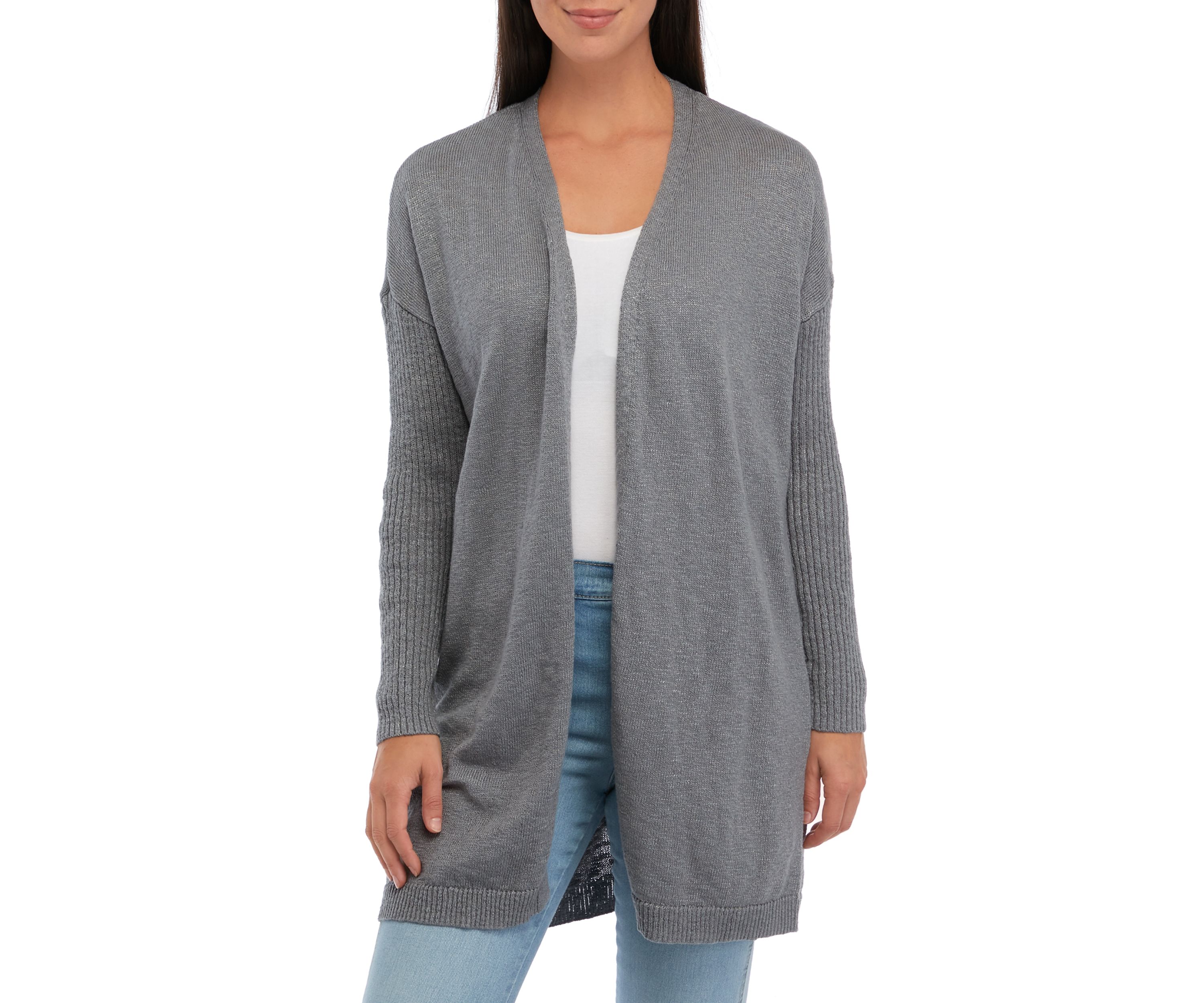 Petite Long Sleeve Drop Shoulder Heather Cardigan