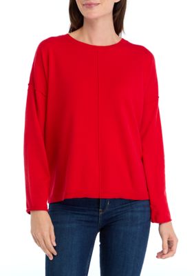 Wonderly Women's Petite Seamed Front Pullover Sweater, Red, PXL