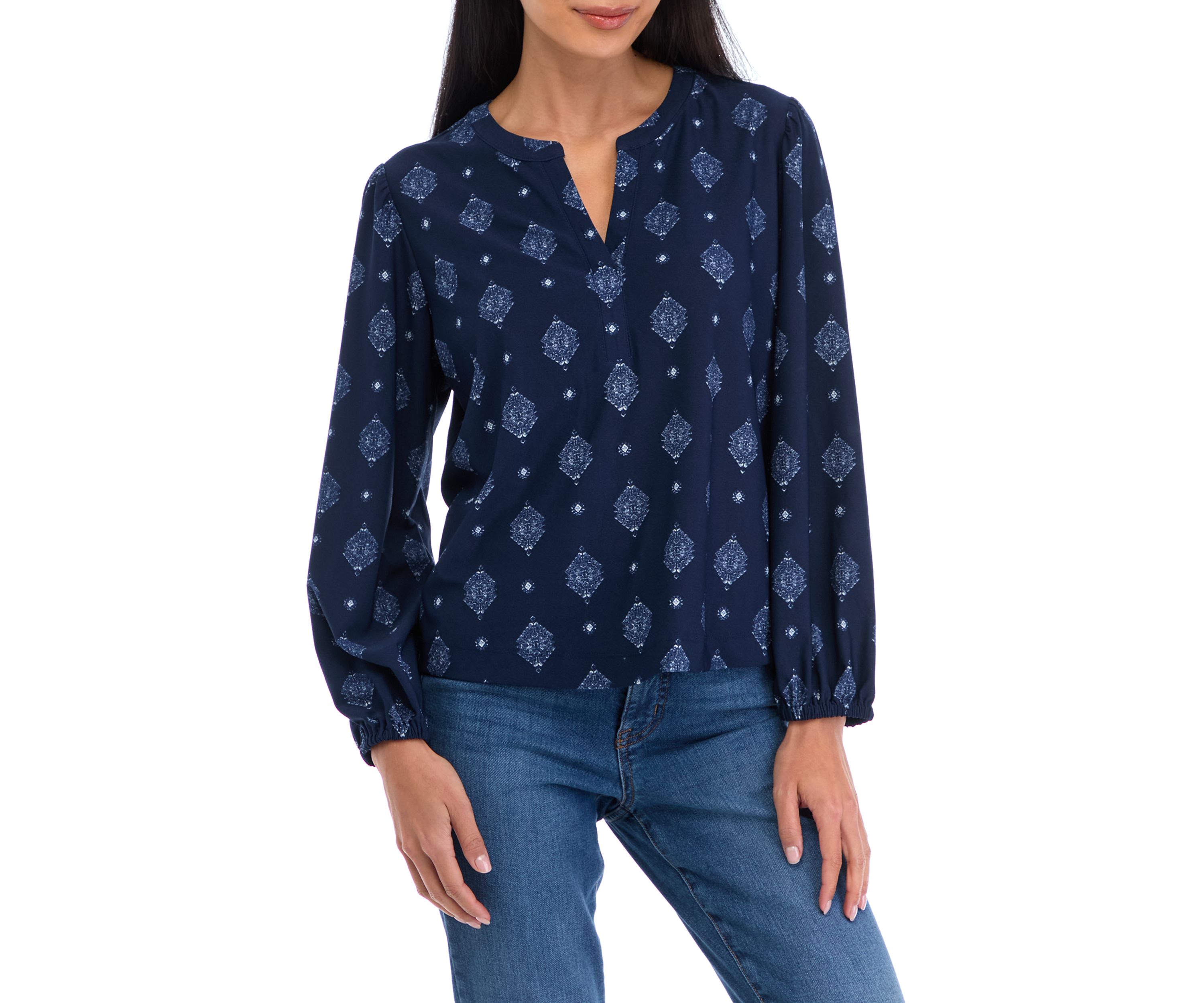 Petite Long Sleeve Printed Blouse