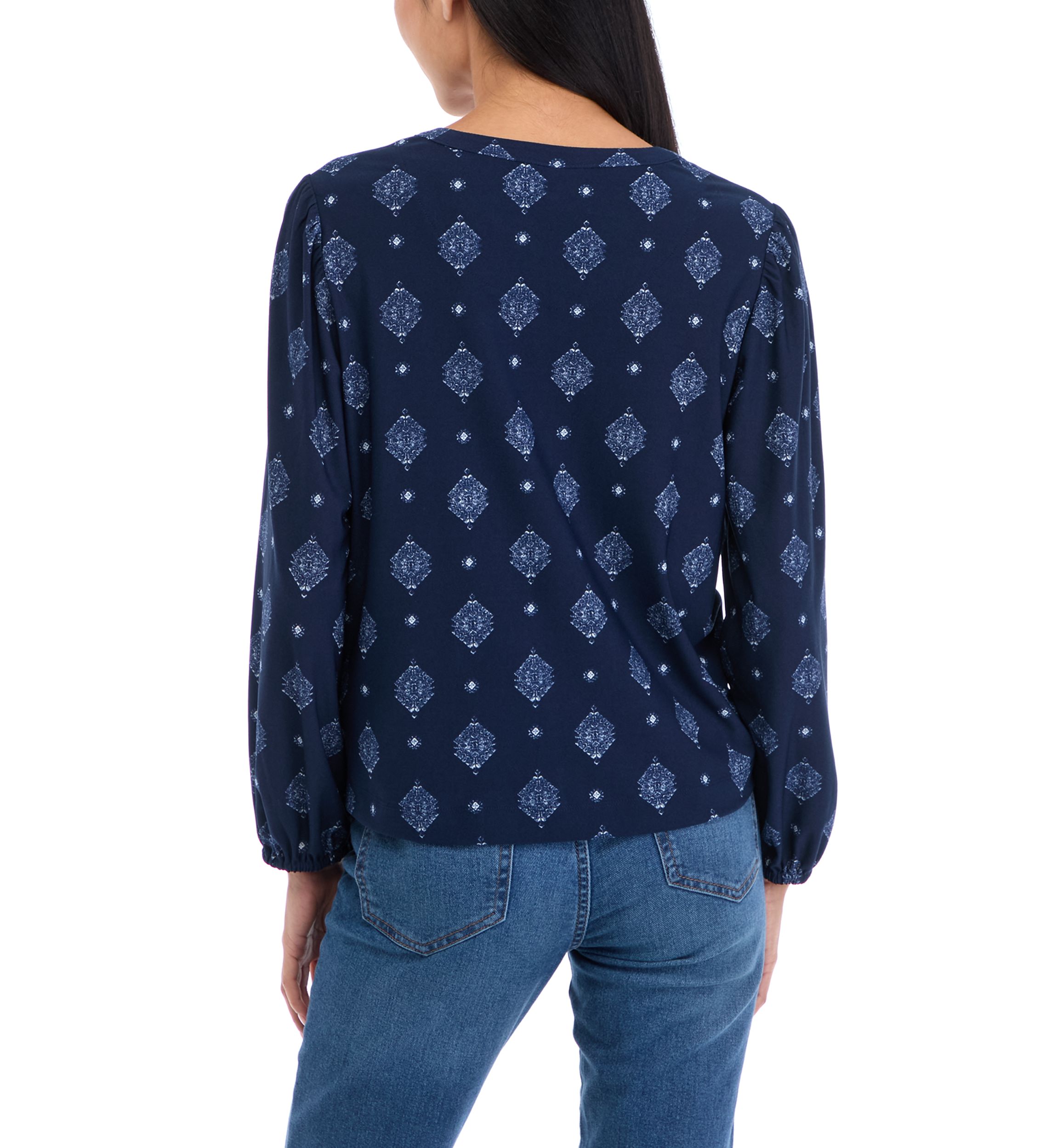 Petite Long Sleeve Printed Blouse