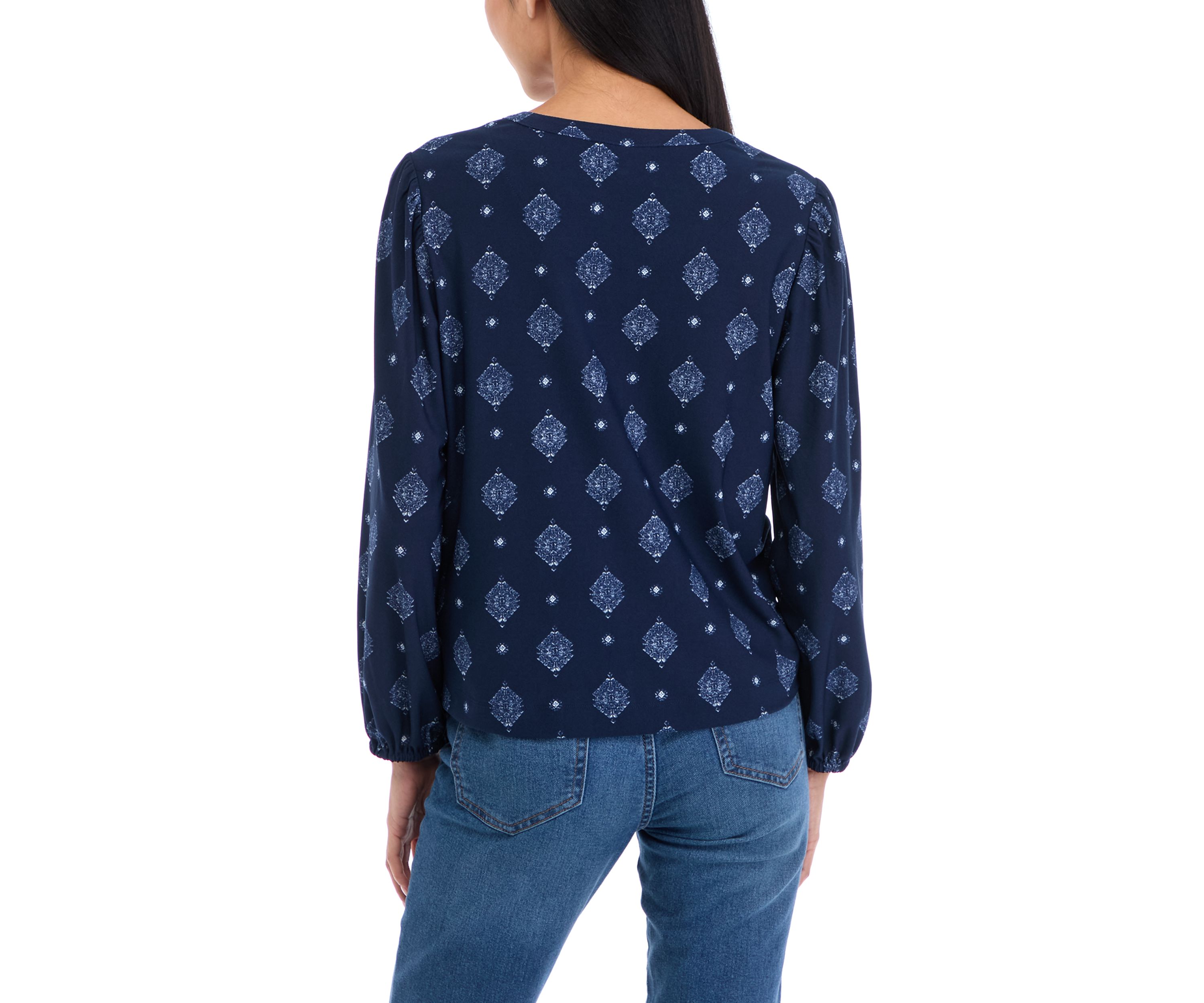 Petite Long Sleeve Printed Blouse