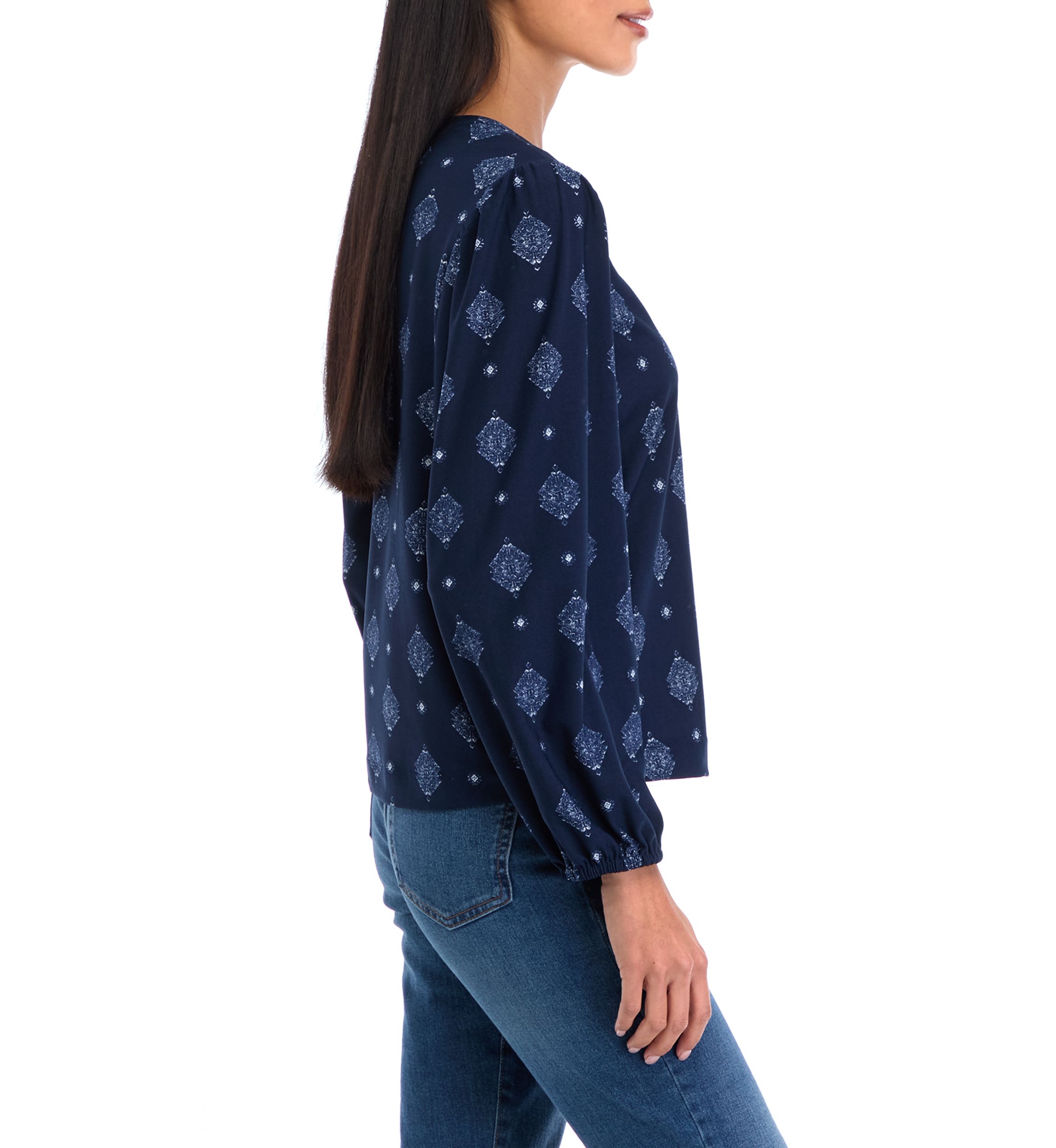 Petite Long Sleeve Printed Blouse