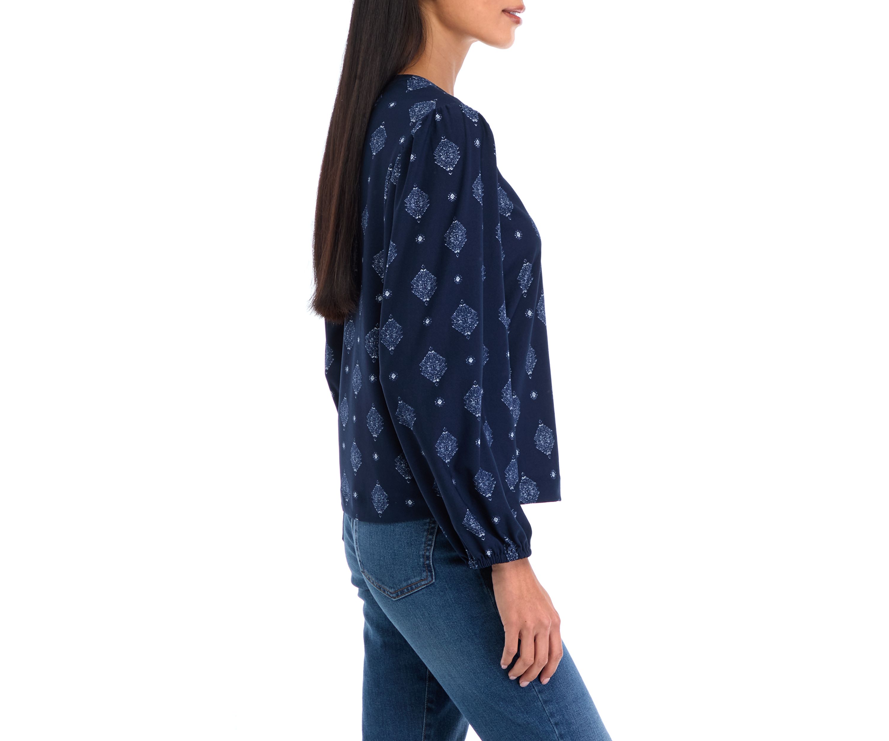 Petite Long Sleeve Printed Blouse