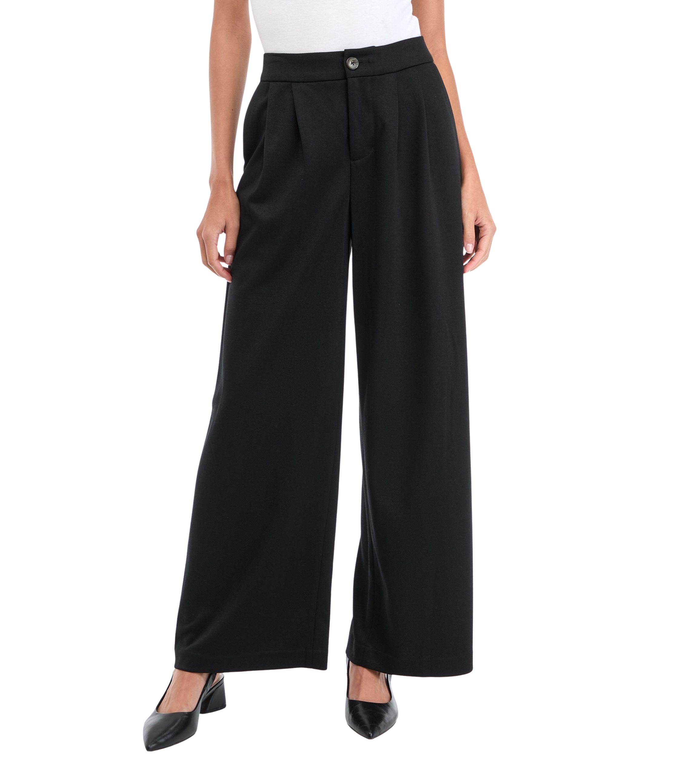 Petite High Rise Pleat Front Wide Leg Pants
