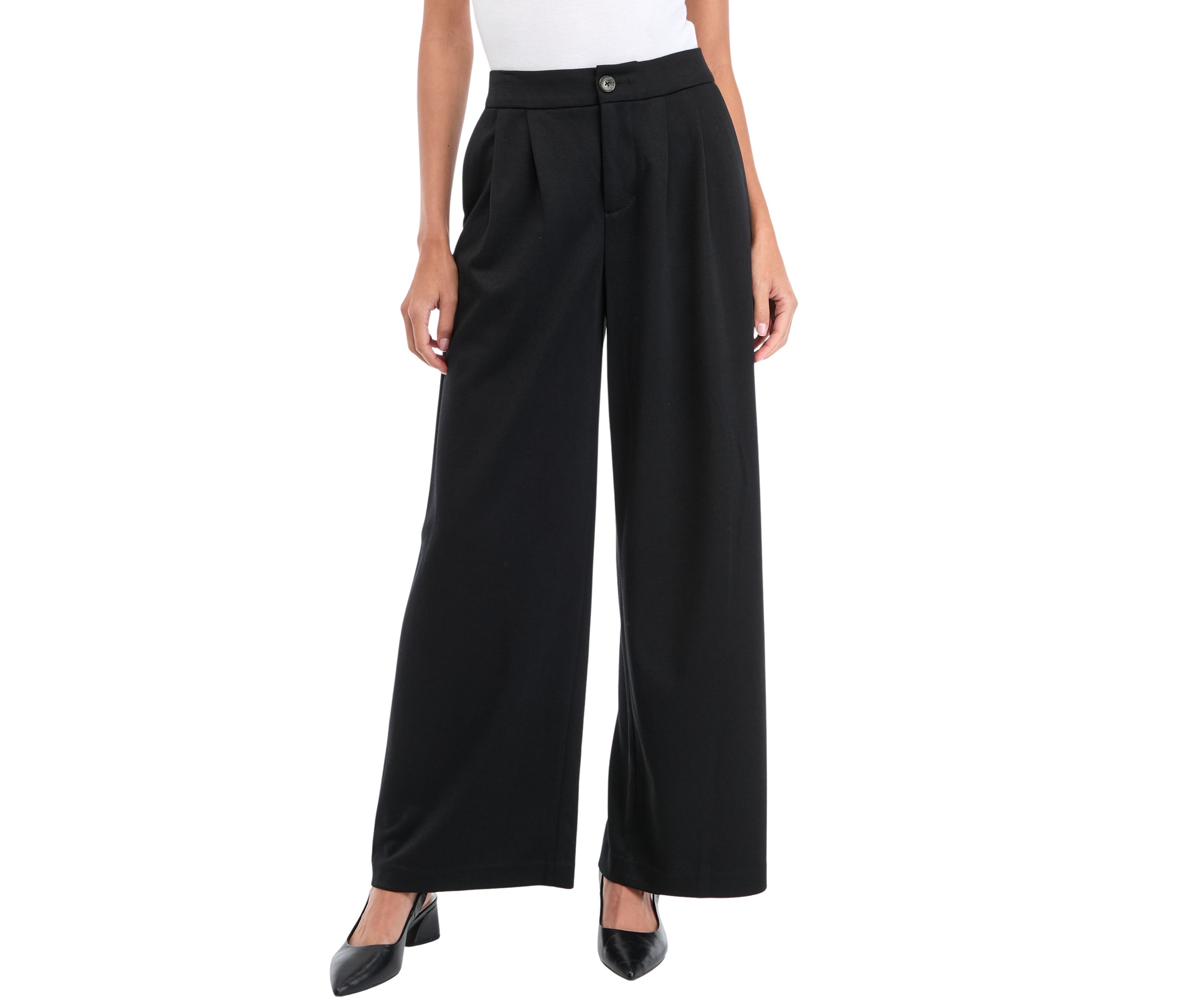 Petite High Rise Pleat Front Wide Leg Pants