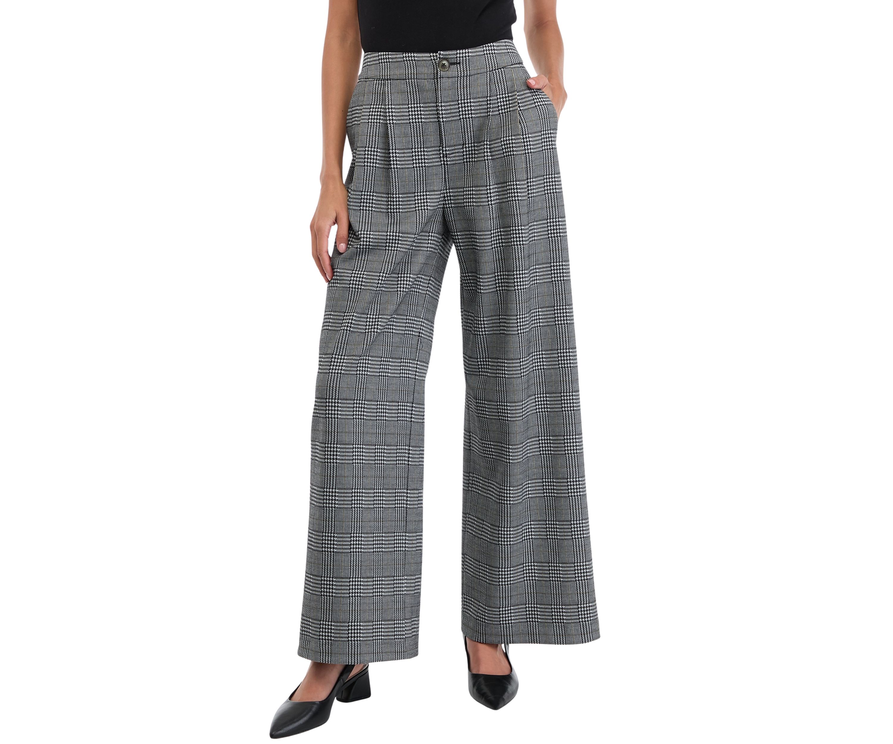 Petite High Rise Pleat Front Wide Leg Pants 
