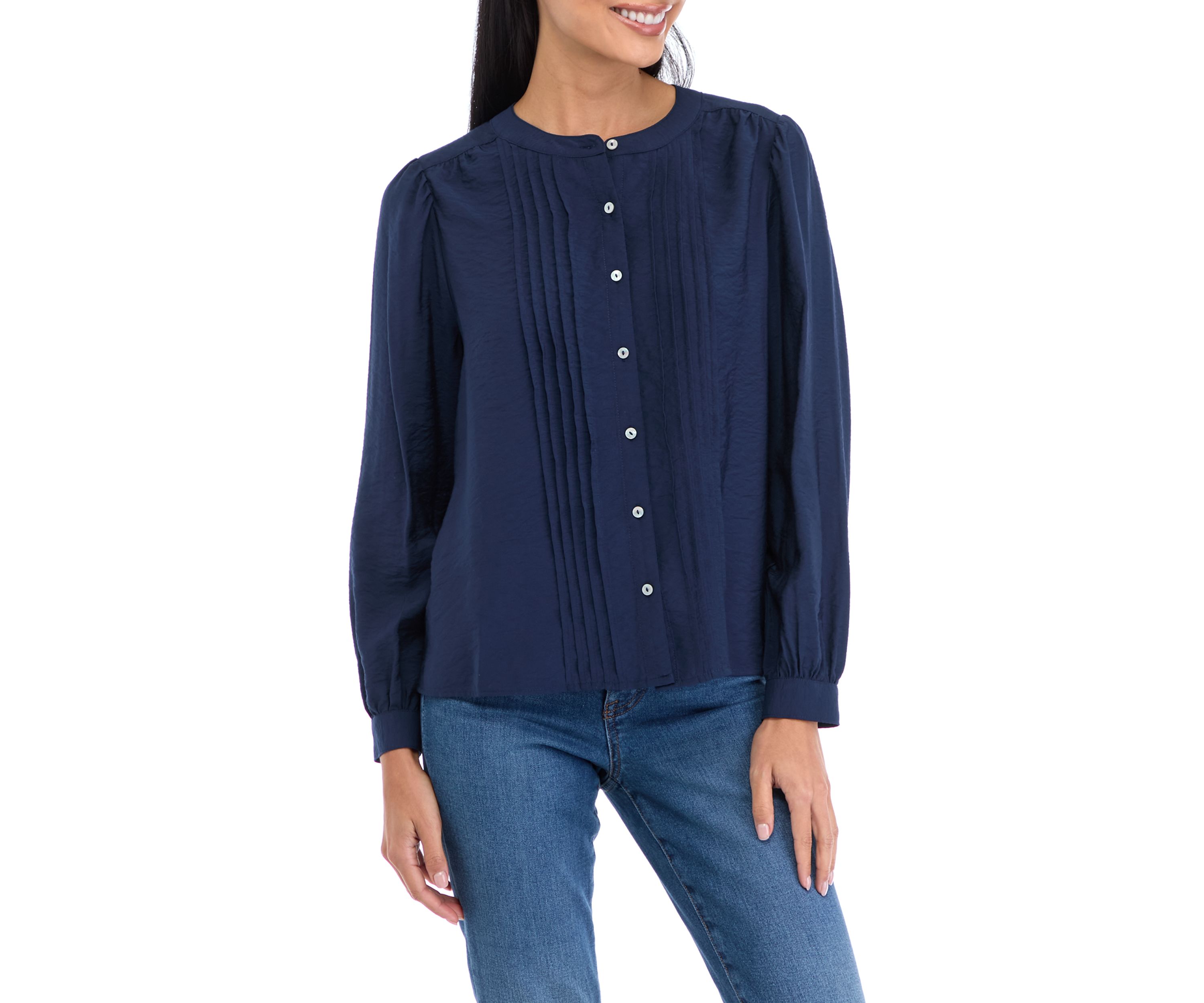 Petite Long Sleeve Pintuck Blouse