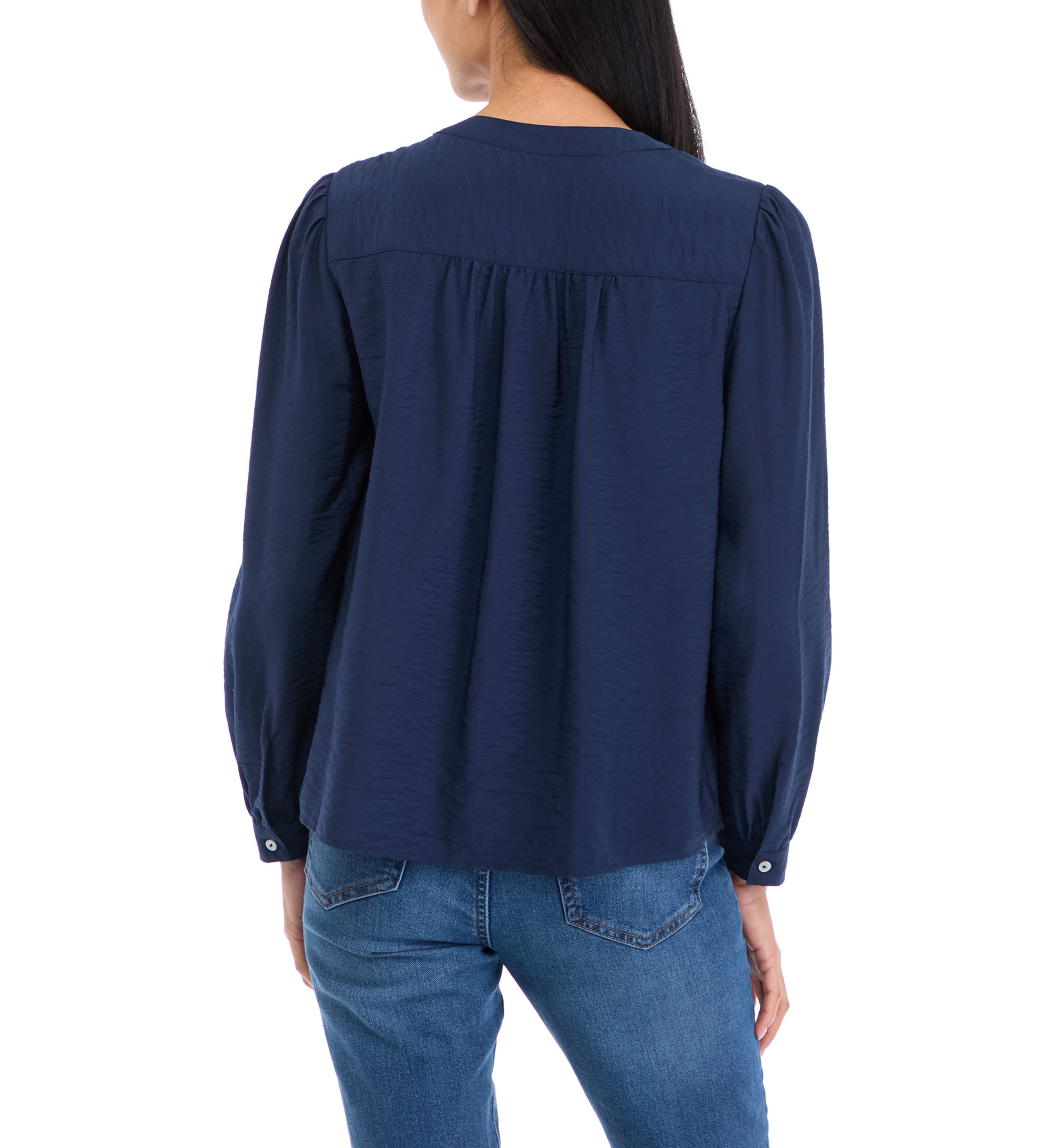 Petite Long Sleeve Pintuck Blouse