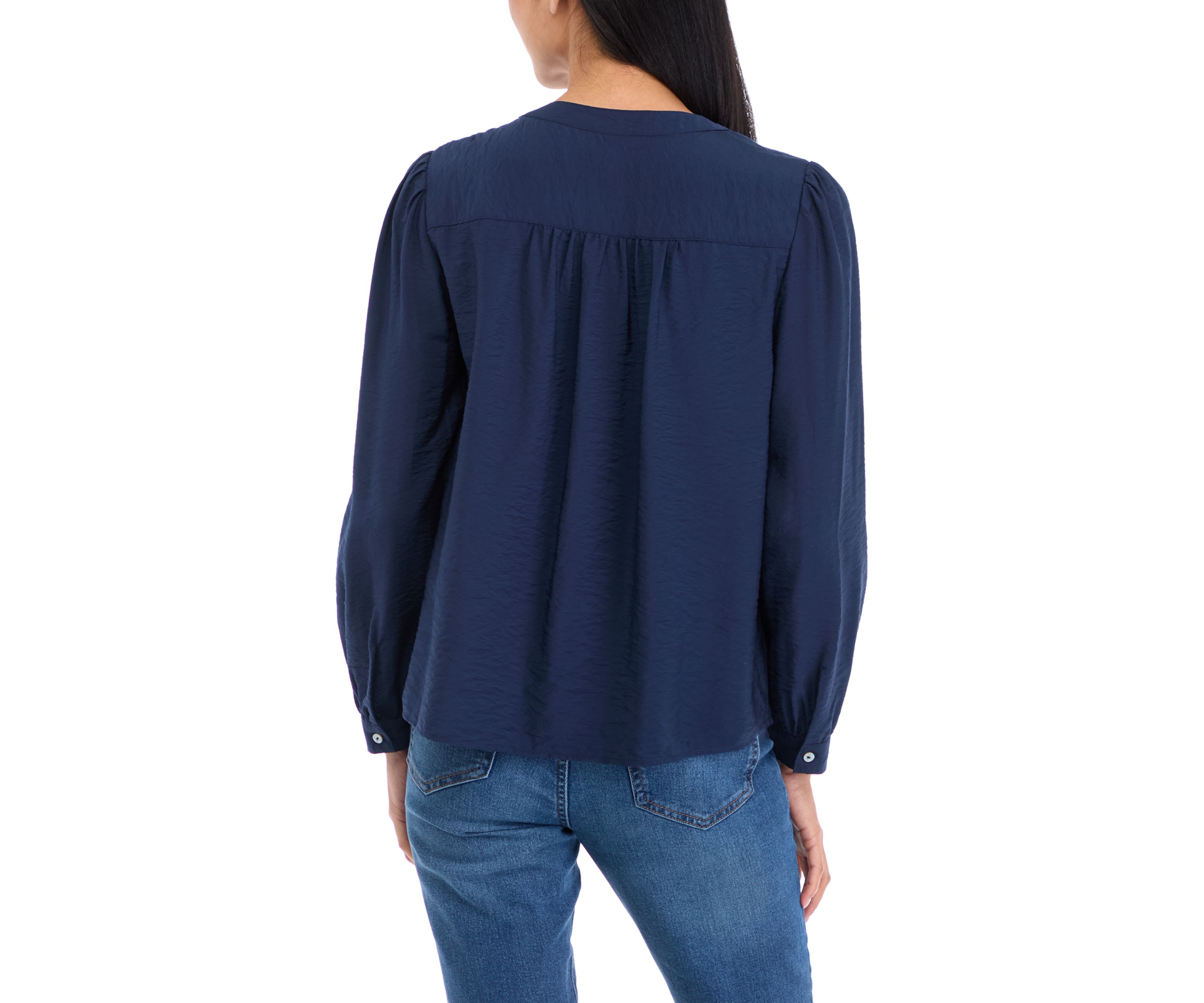 Petite Long Sleeve Pintuck Blouse