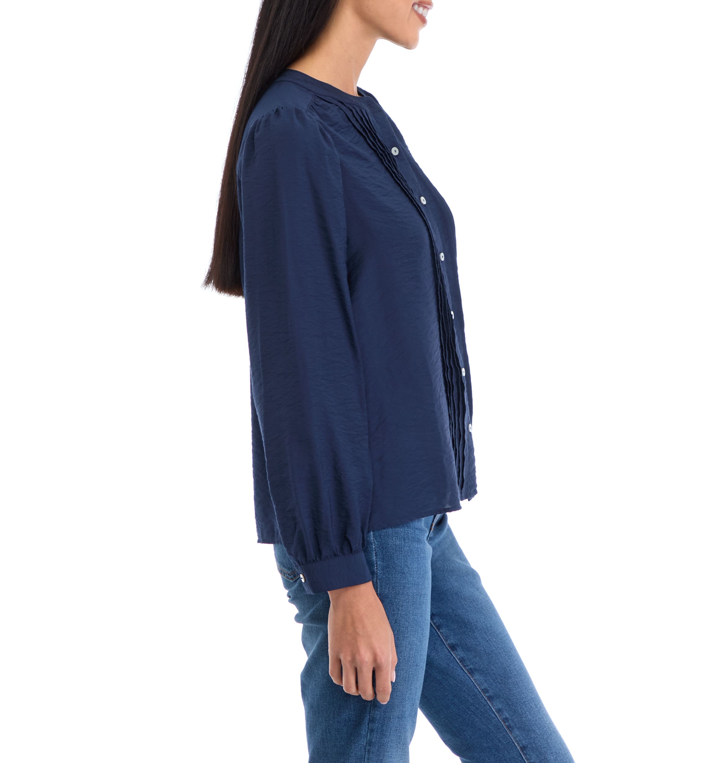 Petite Long Sleeve Pintuck Blouse