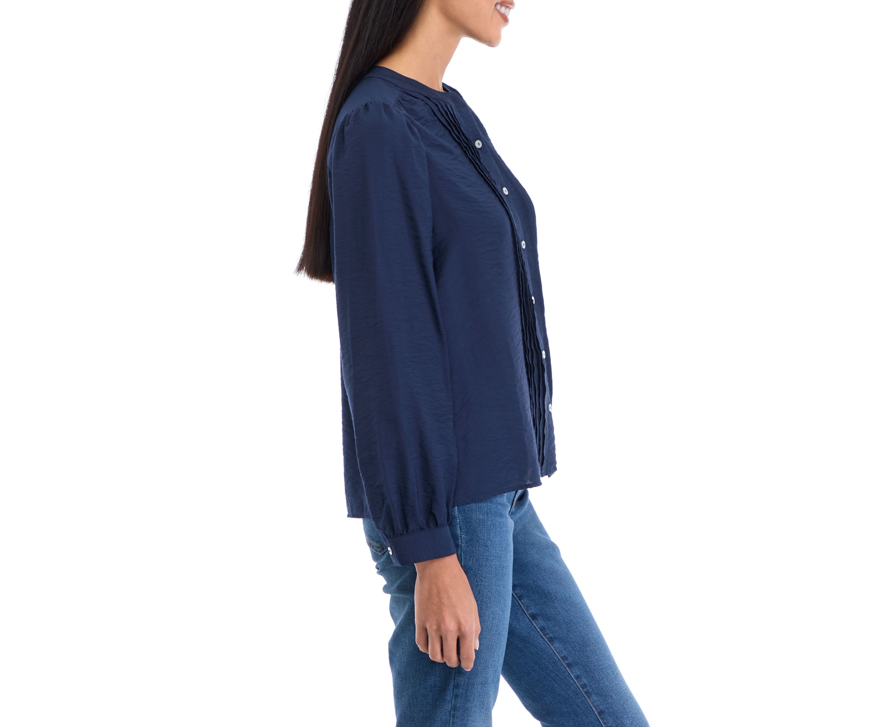 Petite Long Sleeve Pintuck Blouse