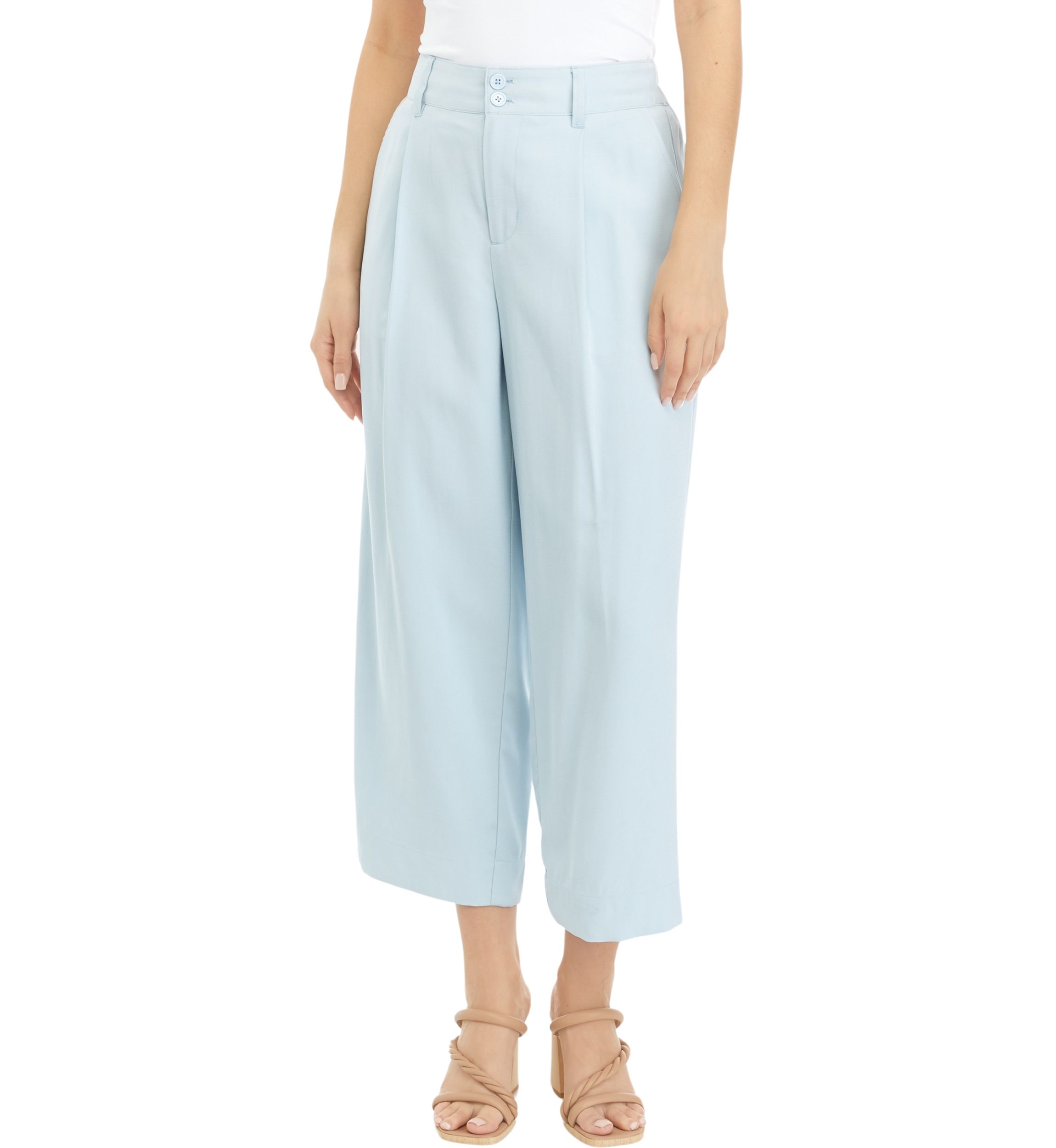 Petite High Rise Pleated Cropped Pants