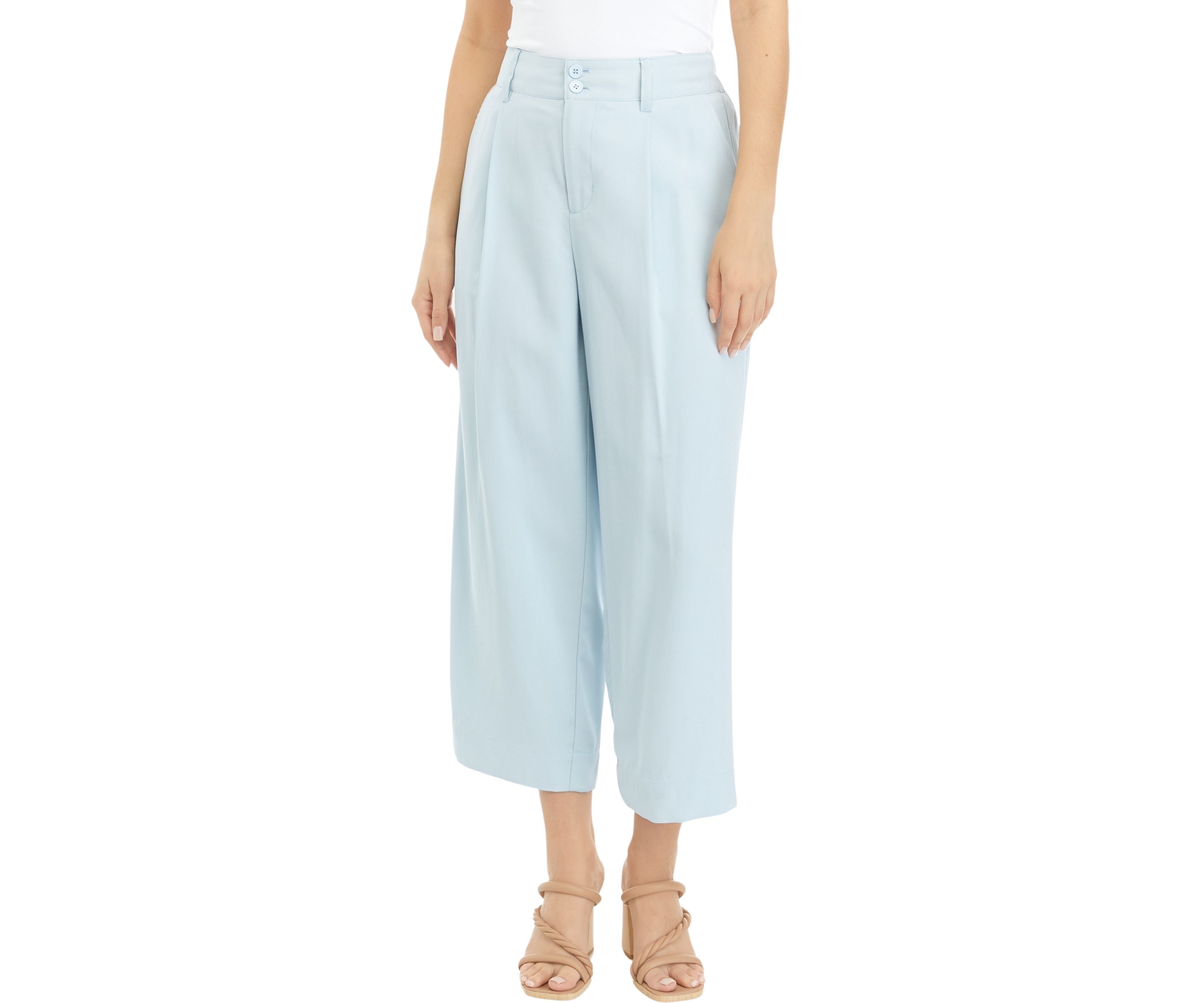 Petite High Rise Pleated Cropped Pants