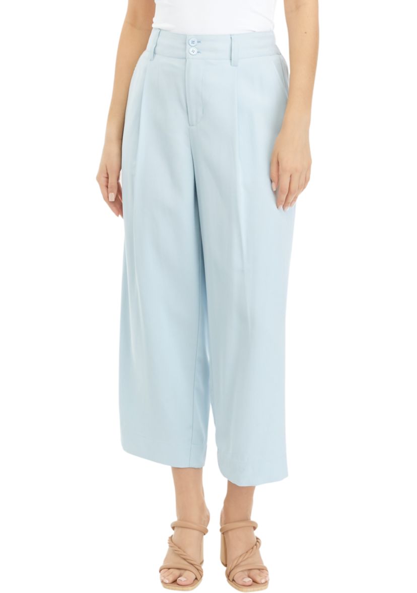 Petite High Rise Pleated Cropped Pants