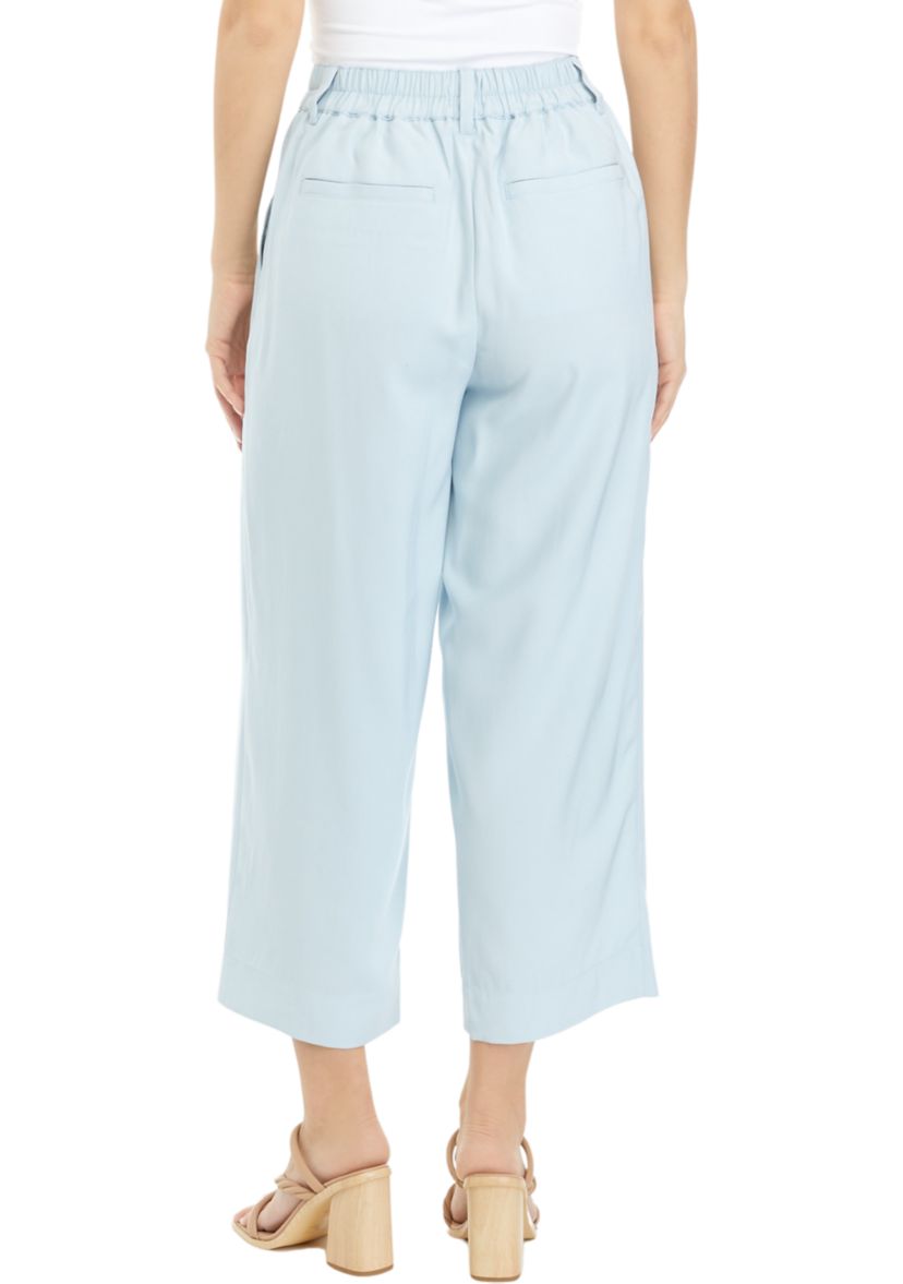 Petite High Rise Pleated Cropped Pants