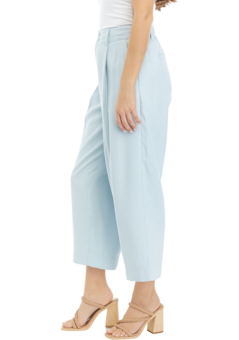 Petite High Rise Pleated Cropped Pants