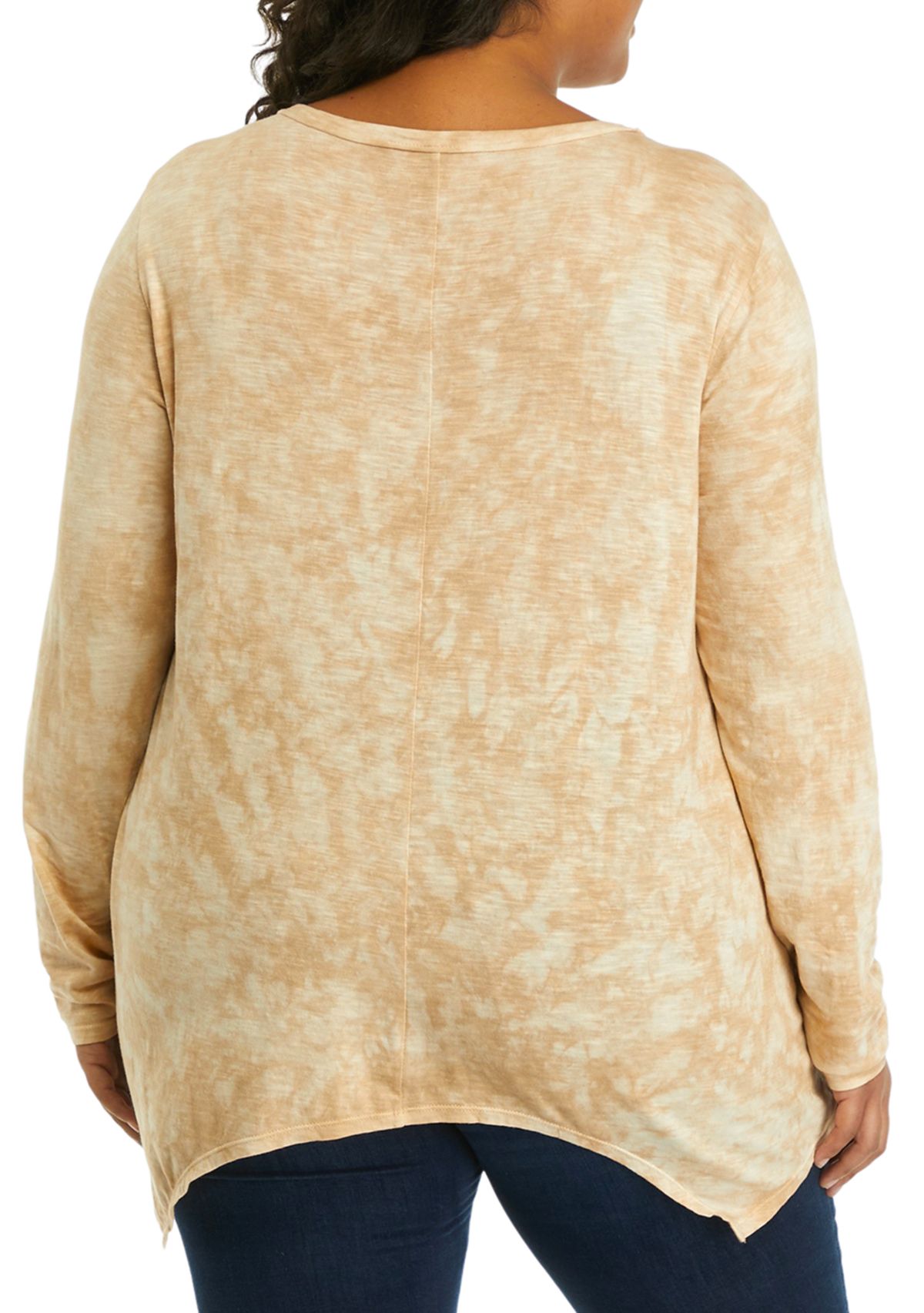 Plus Size Long Sleeve Scoop Neck Shark Bite Top