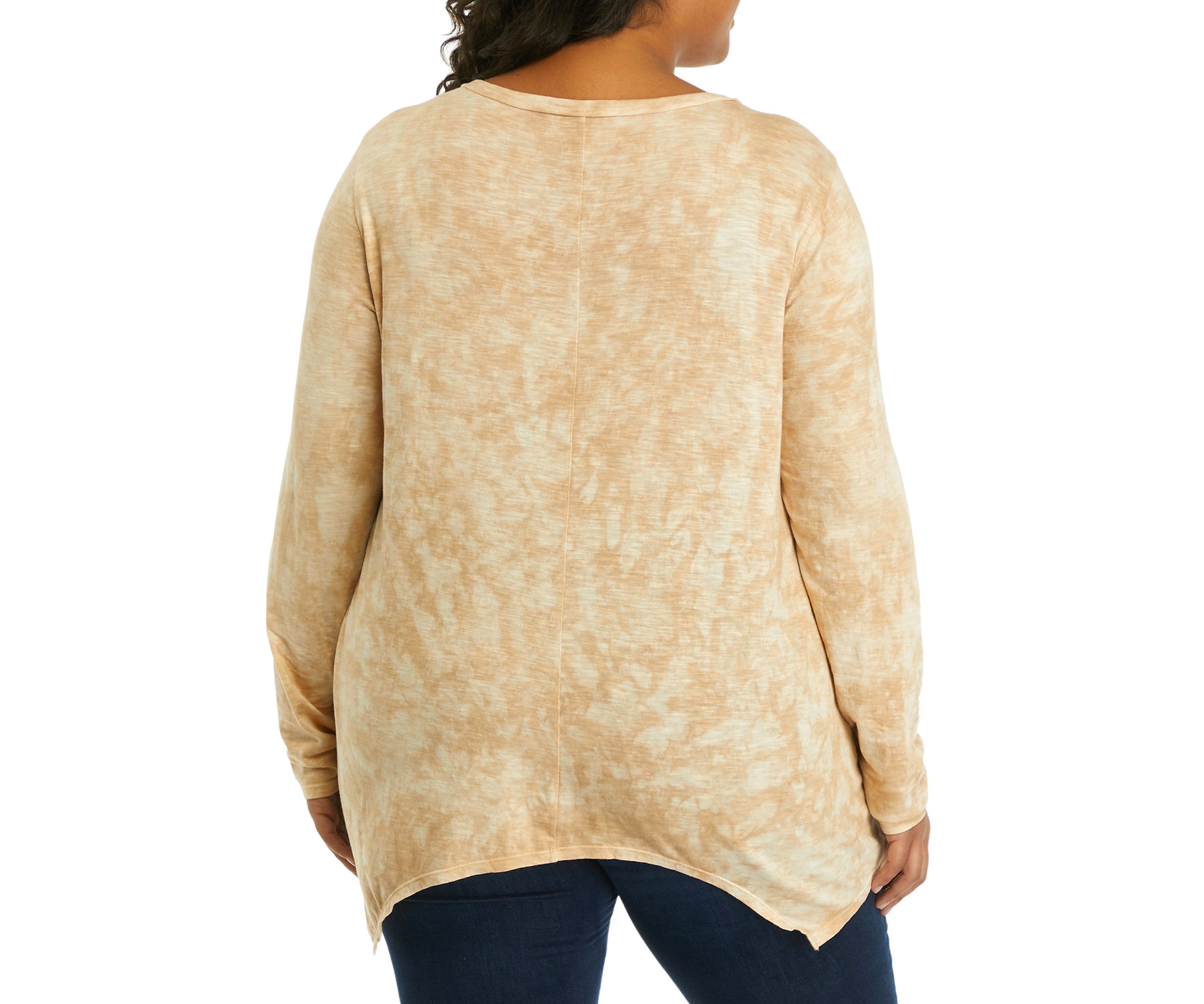 Plus Size Long Sleeve Scoop Neck Shark Bite Top