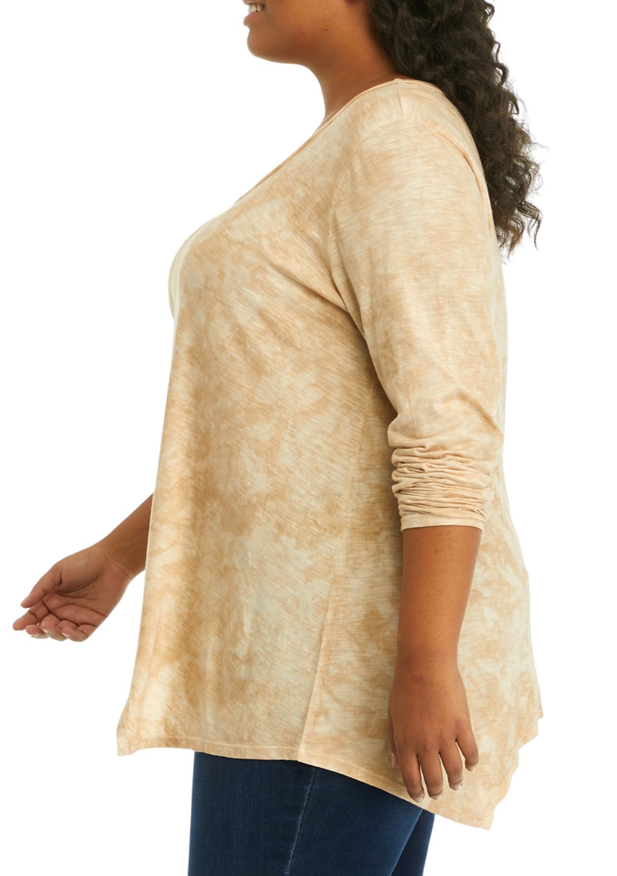 Plus Size Long Sleeve Scoop Neck Shark Bite Top