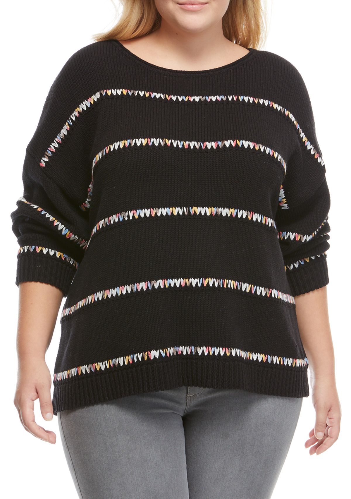 New Directions® Plus Size Rainbow Tape Stripe Sweater | Belk