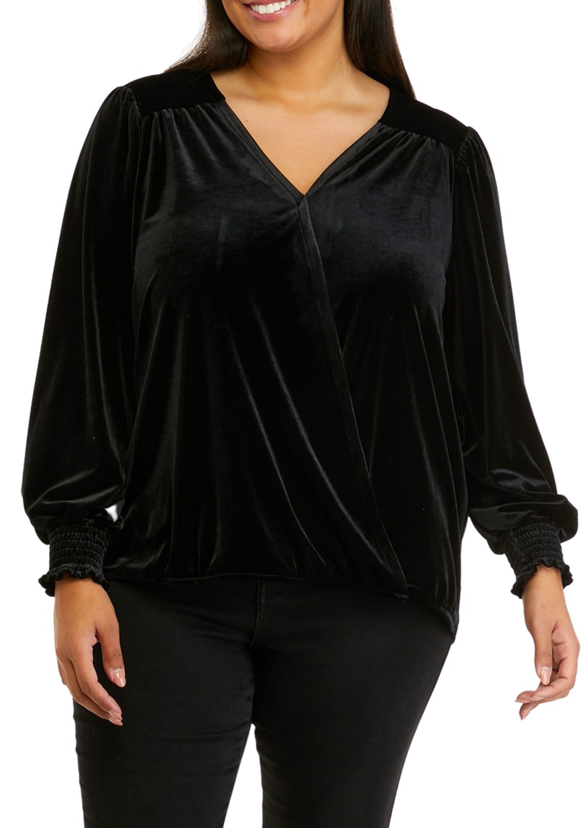 Plus Size Shirred Sleeve Wrap Top