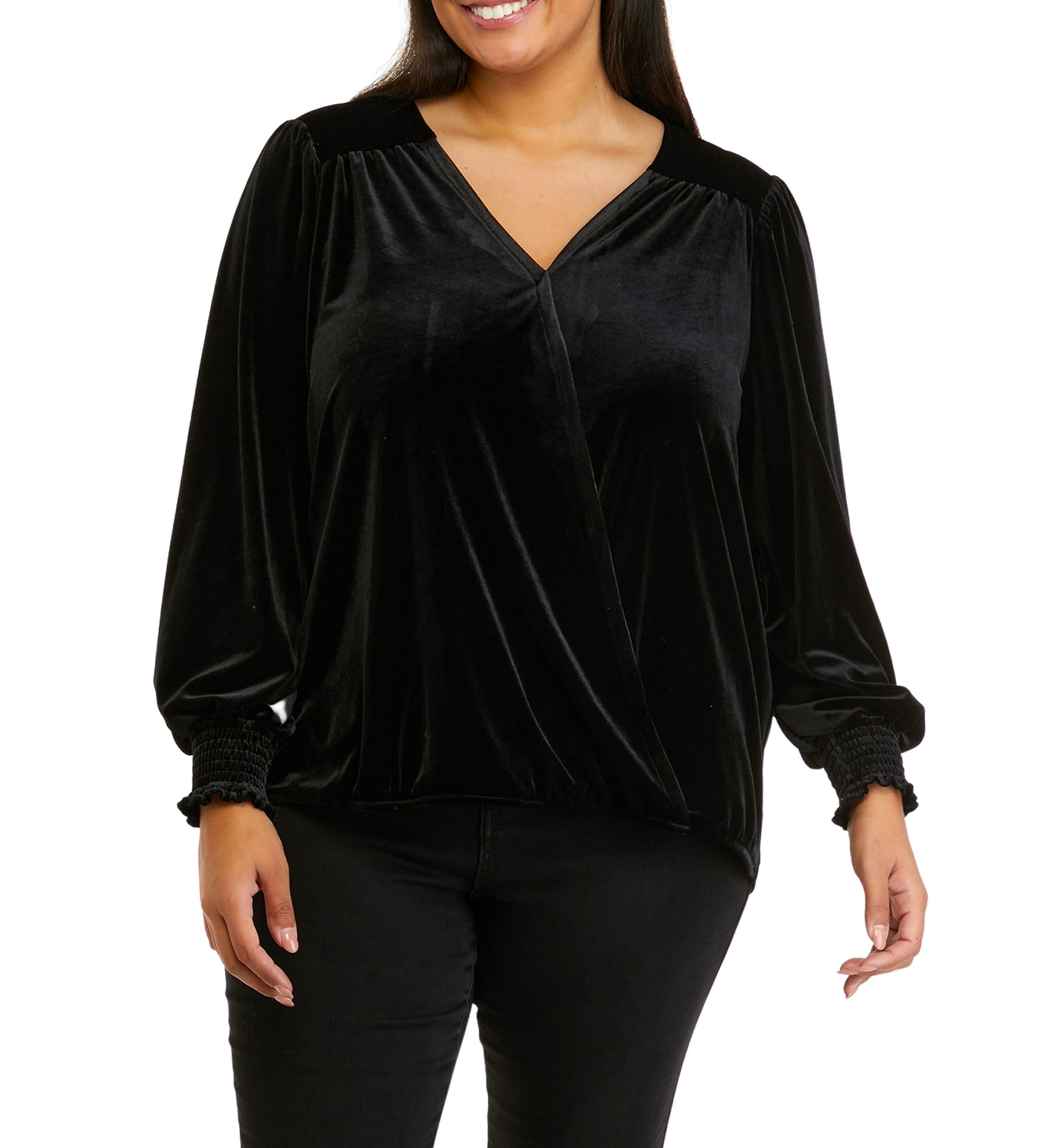 Plus Size Shirred Sleeve Wrap Top