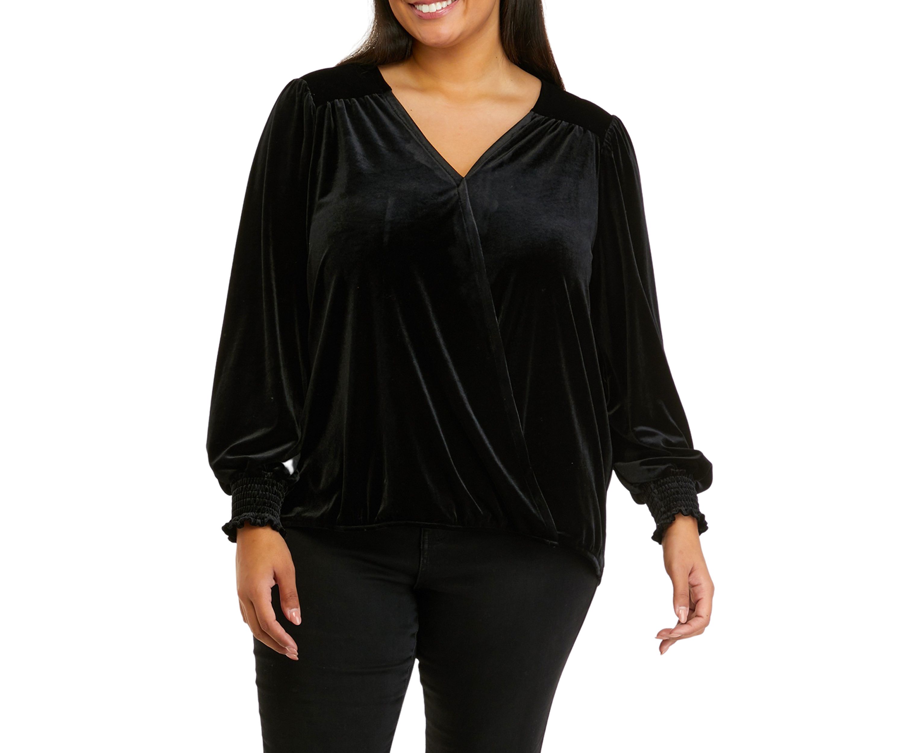 Plus Size Shirred Sleeve Wrap Top