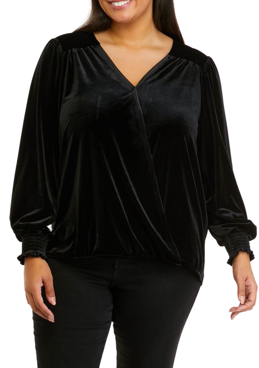 Plus Size Shirred Sleeve Wrap Top
