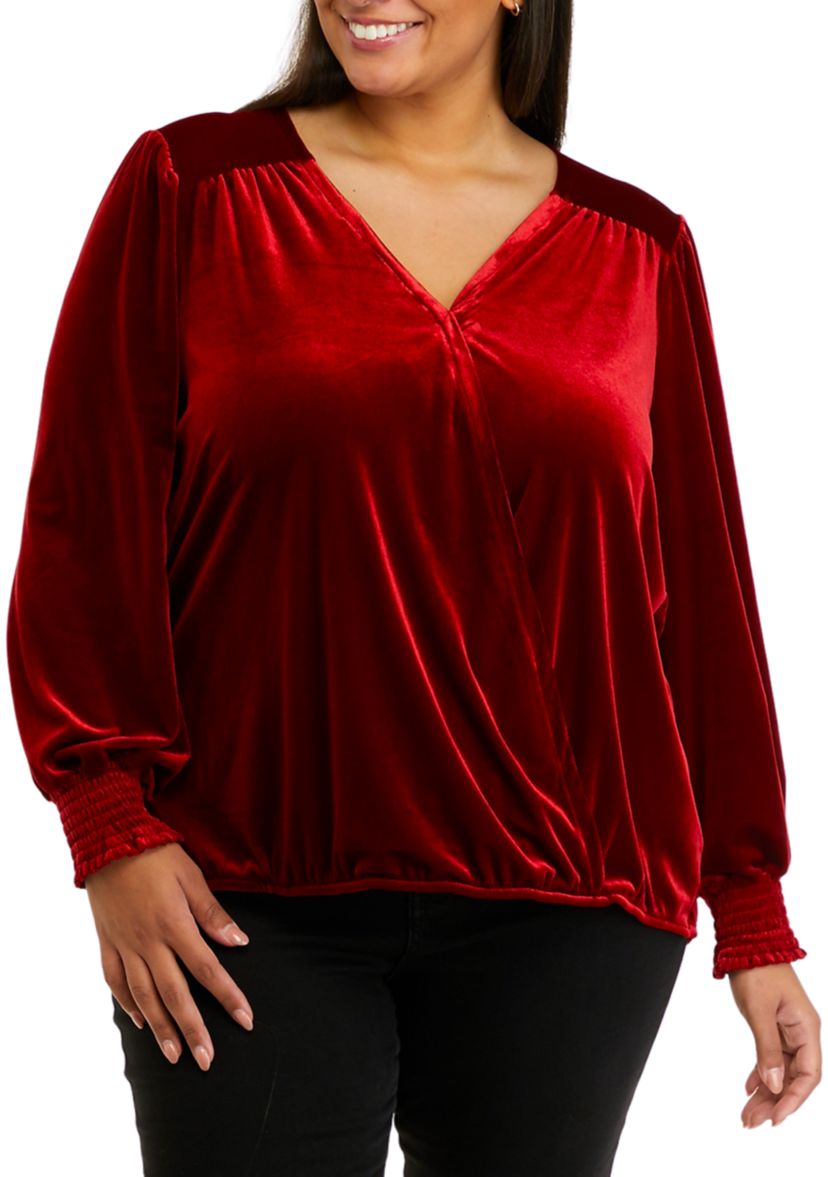 Plus Size Shirred Sleeve Wrap Top