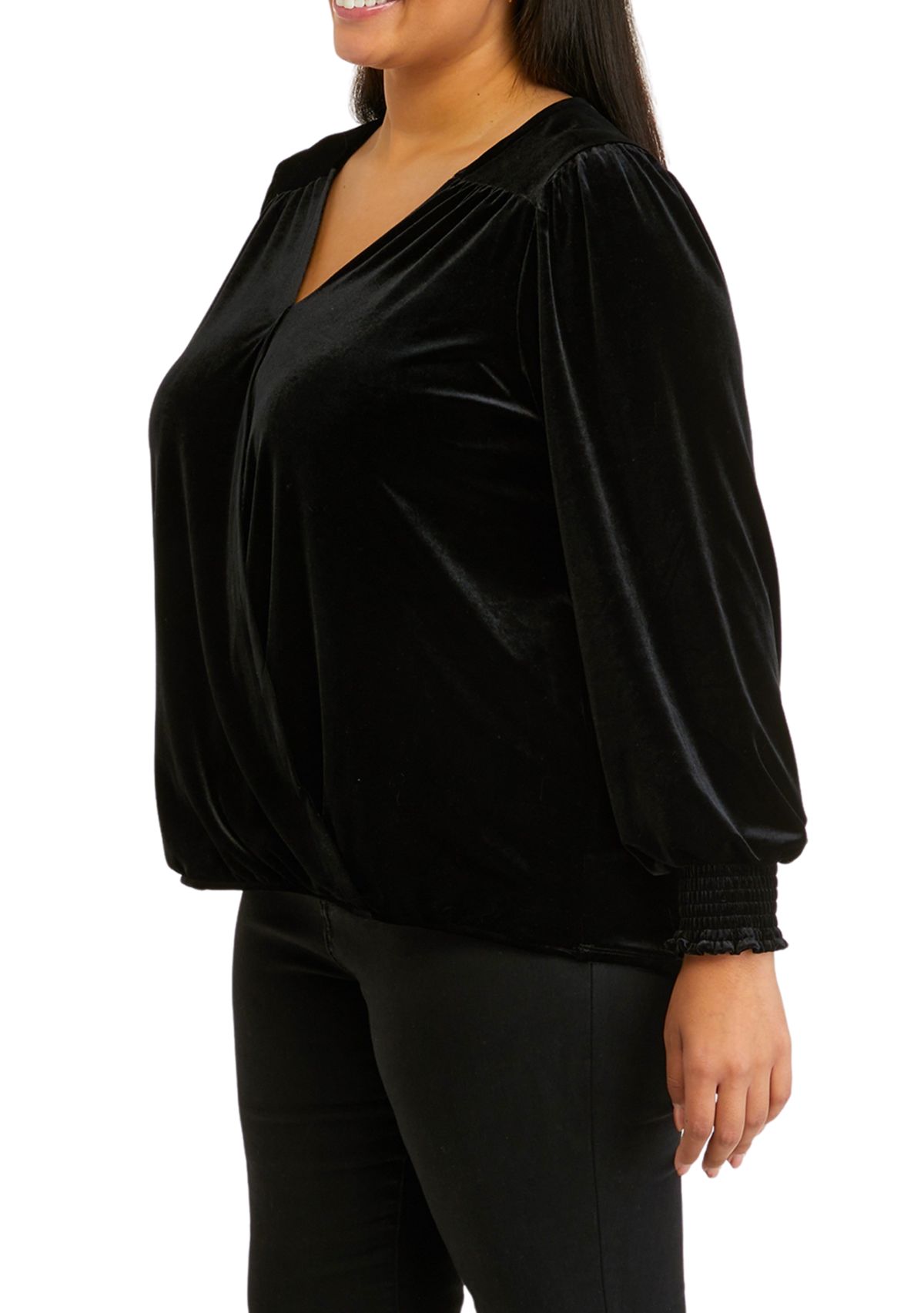 Plus Size Shirred Sleeve Wrap Top