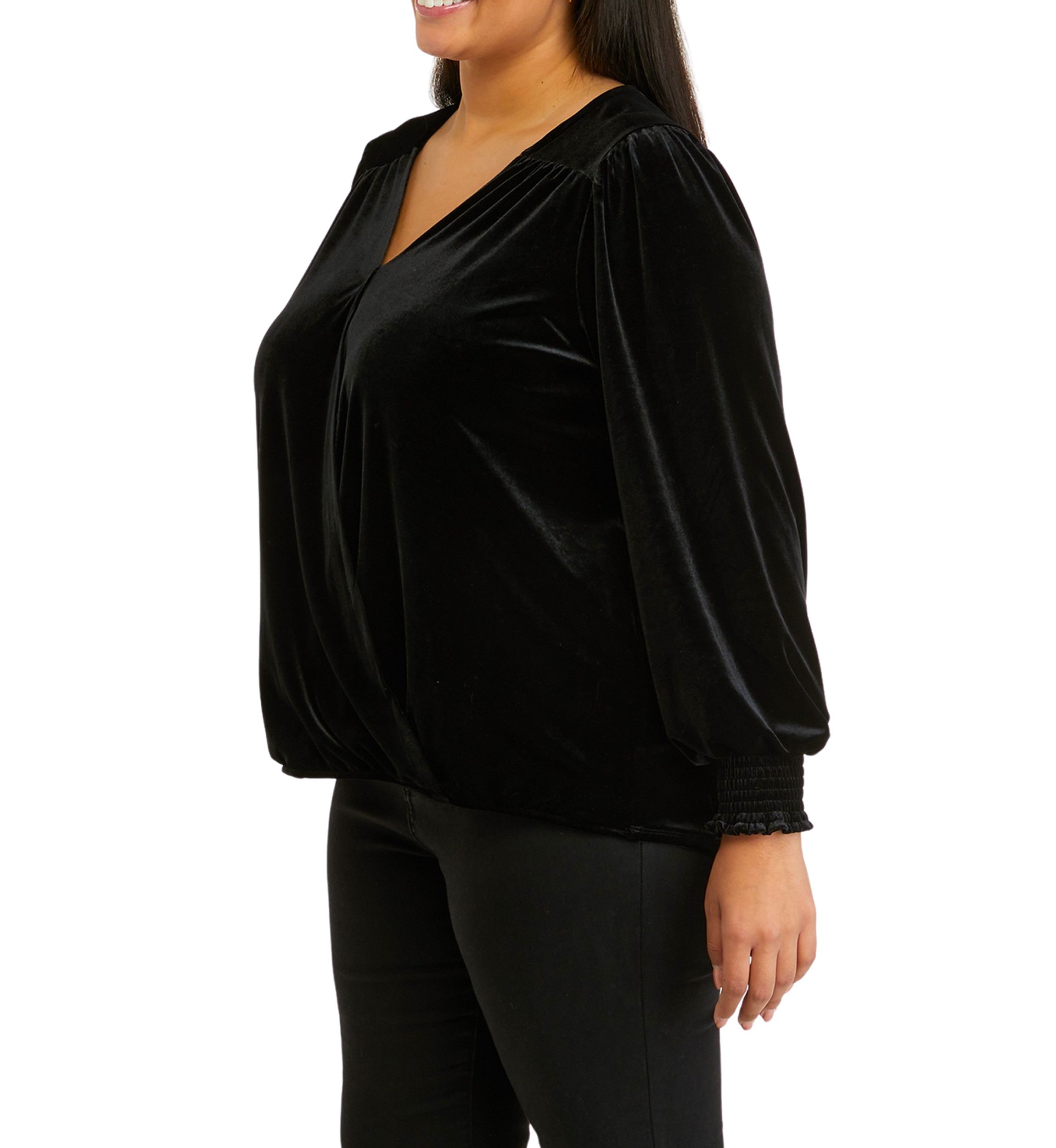 Plus Size Shirred Sleeve Wrap Top