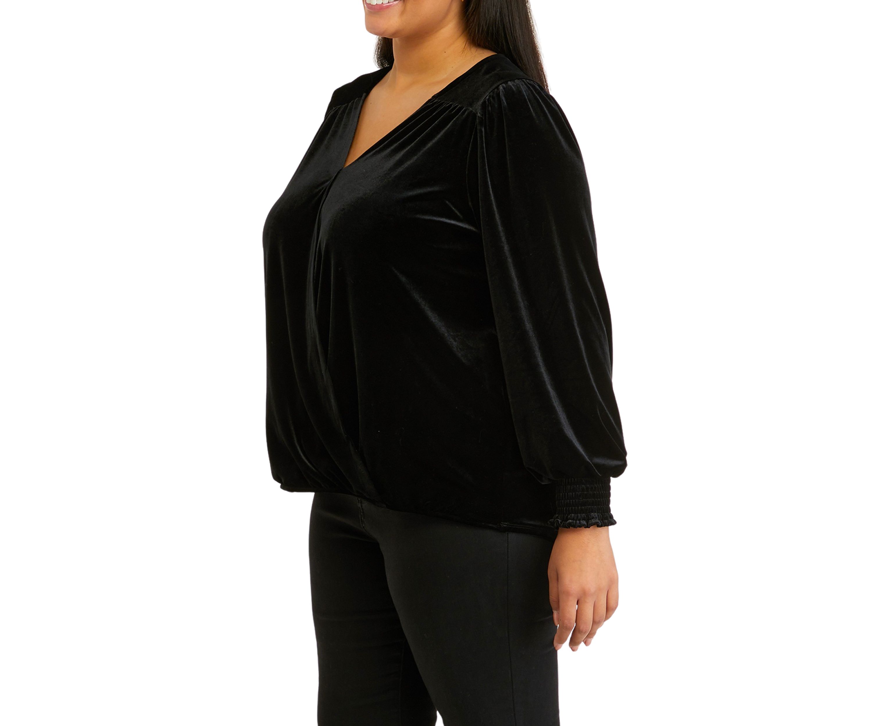 Plus Size Shirred Sleeve Wrap Top