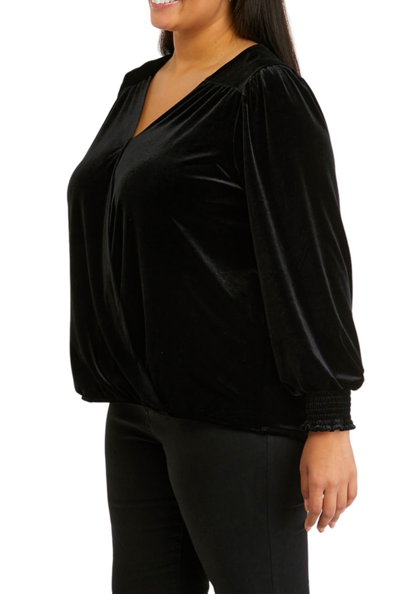 Plus Size Shirred Sleeve Wrap Top