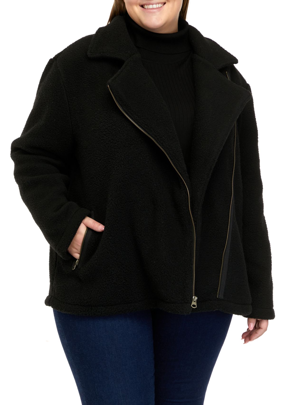 Plus Size Sherpa Moto Jacket