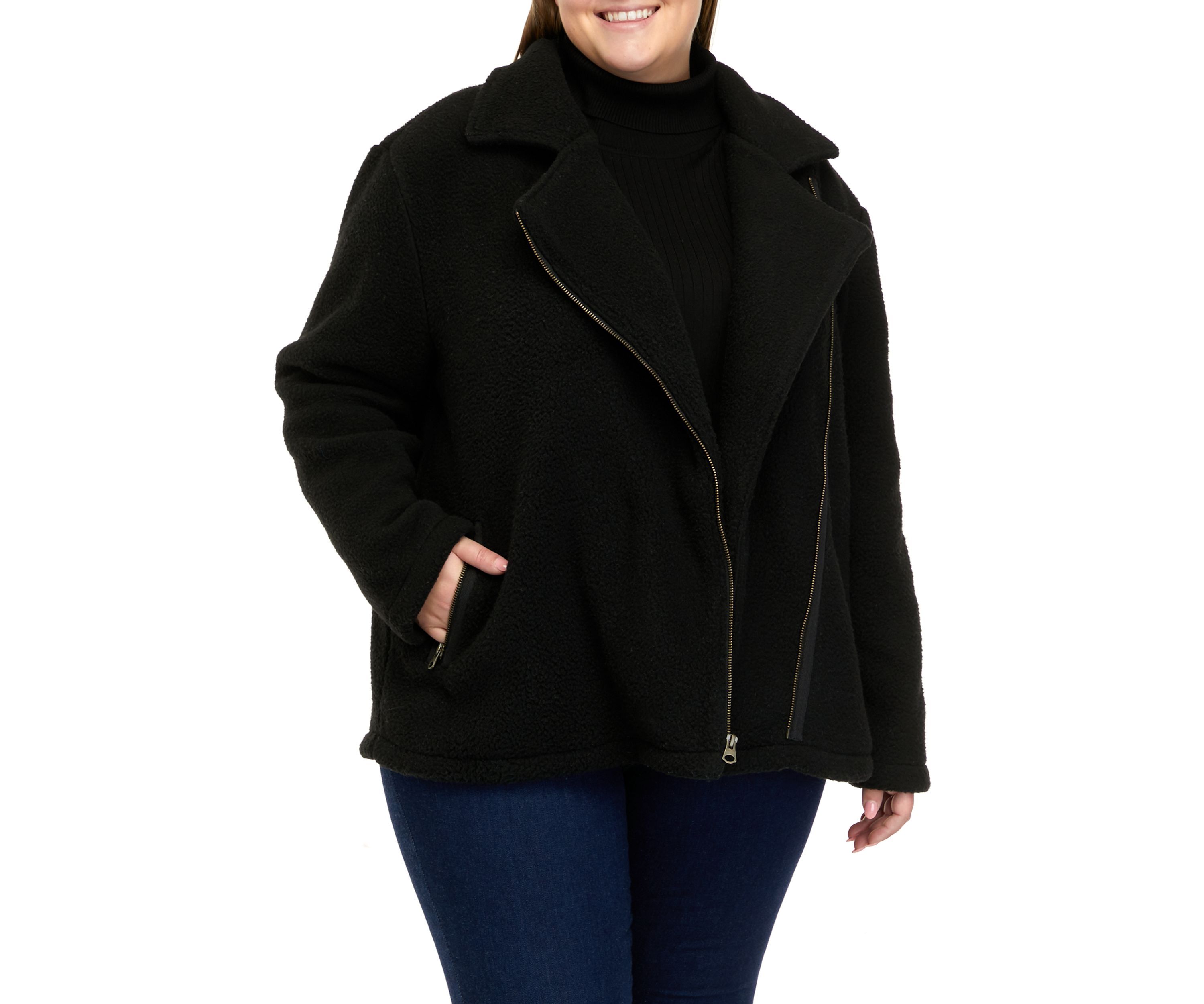 Plus Size Sherpa Moto Jacket