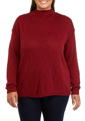 Wonderly Women's Plus Size Funnel Neck Sweater, Red, 1X -  0480012179145