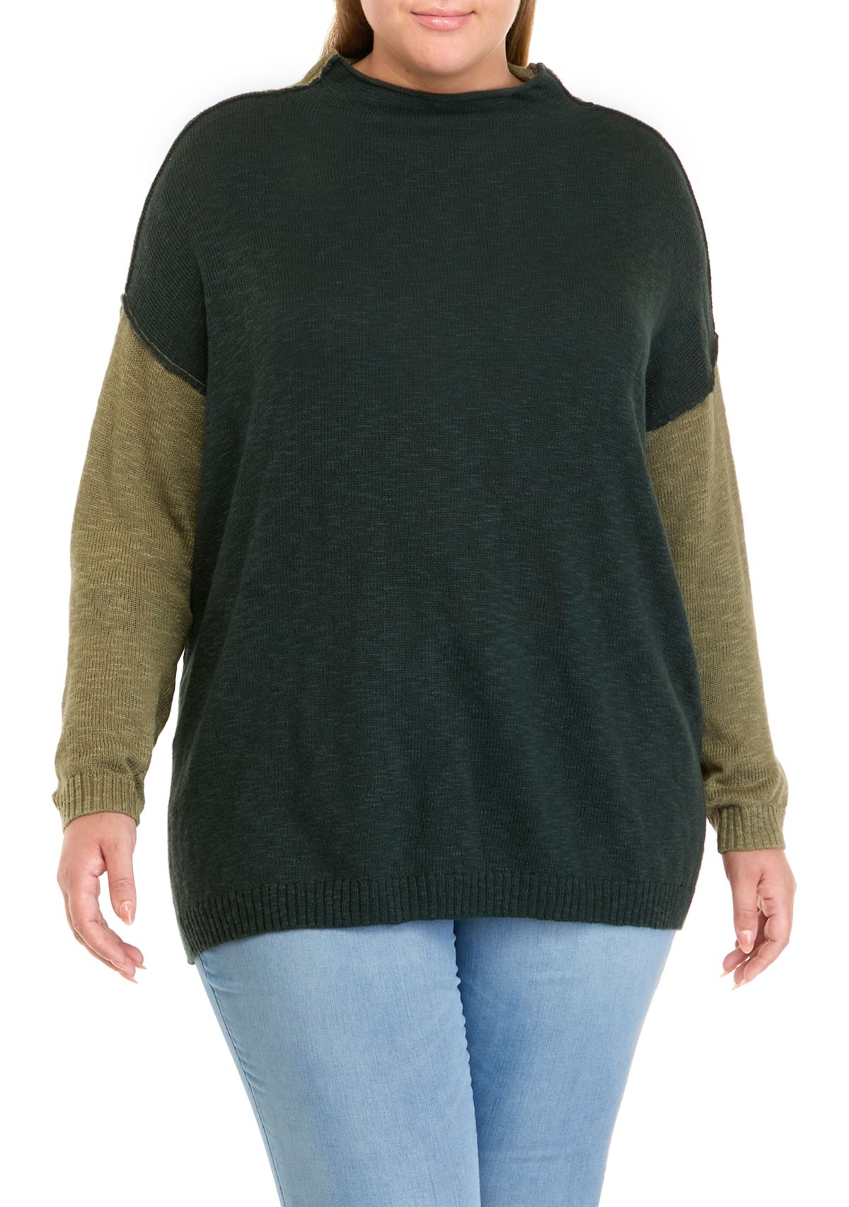 Plus Size Funnel Neck Pullover Sweater