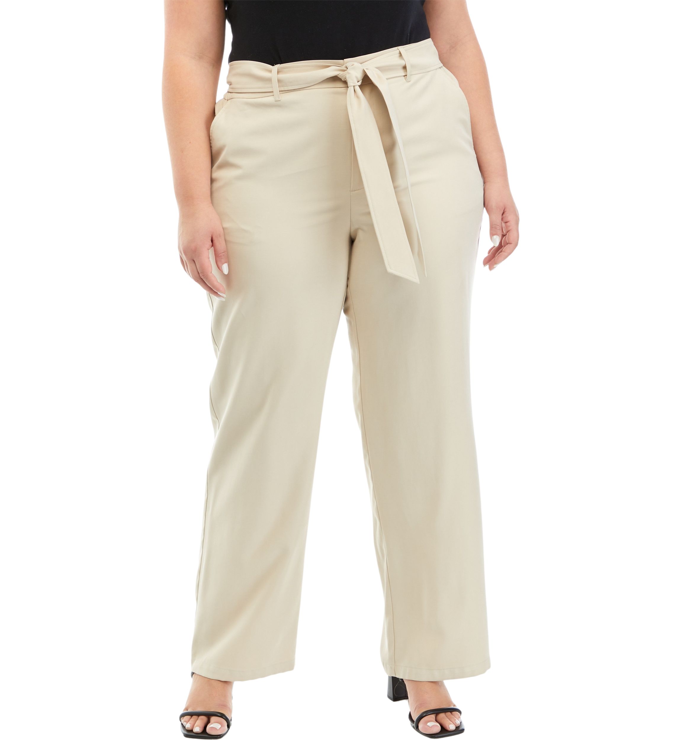 Plus Size High Rise Belted Wide Leg Pants