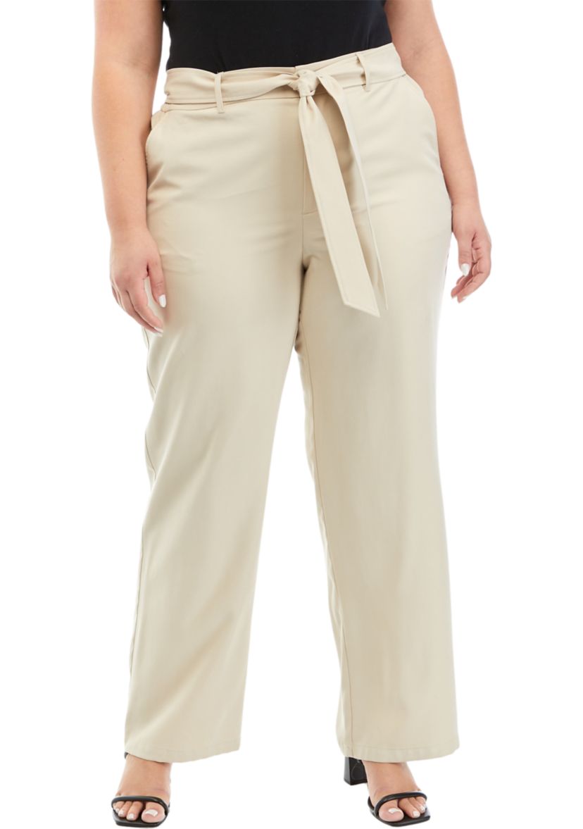 Plus Size High Rise Belted Wide Leg Pants
