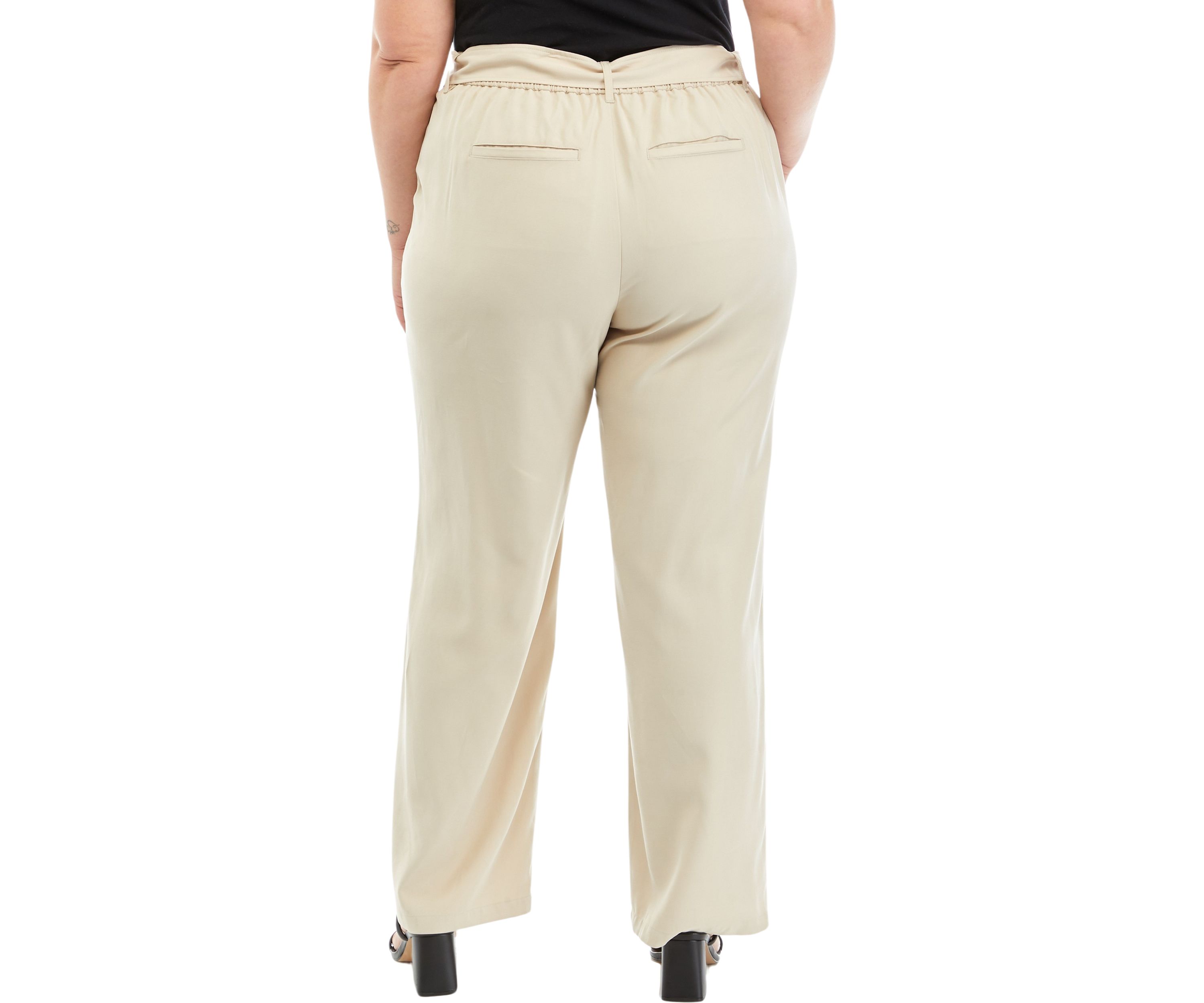 Plus Size High Rise Belted Wide Leg Pants