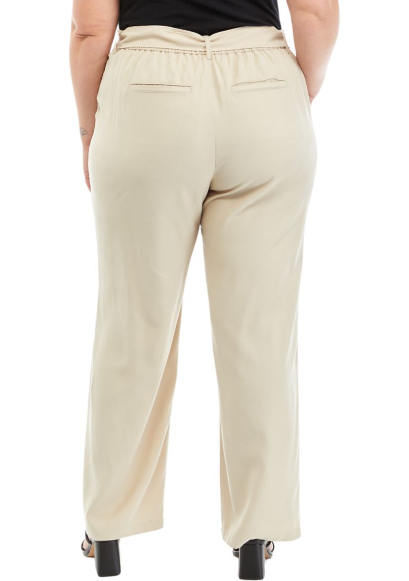 Plus Size High Rise Belted Wide Leg Pants