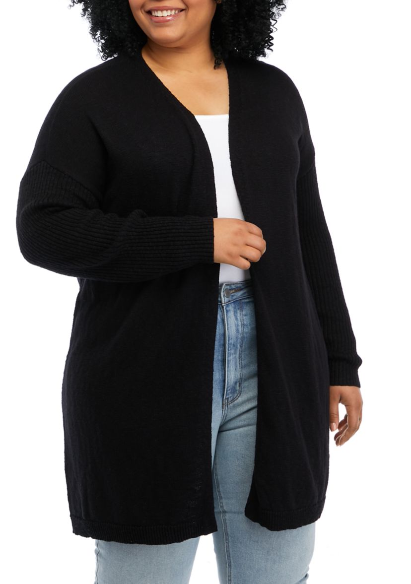 Plus Size Long Sleeve Drop Shoulder Open Front Cardigan 