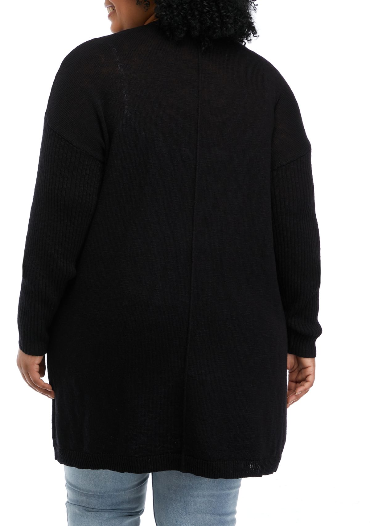 Plus Size Long Sleeve Drop Shoulder Open Front Cardigan 