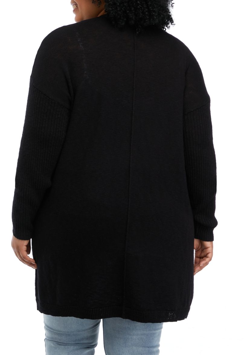 Plus Size Long Sleeve Drop Shoulder Open Front Cardigan 