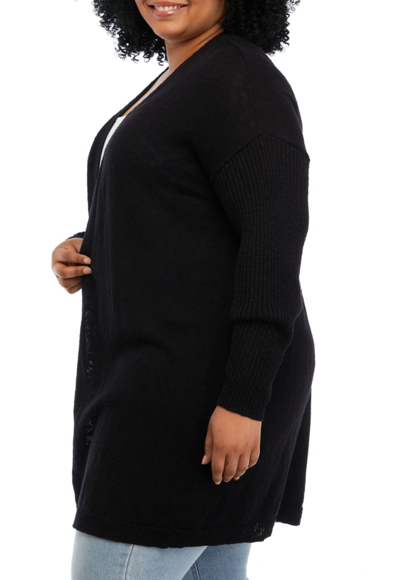 Plus Size Long Sleeve Drop Shoulder Open Front Cardigan 