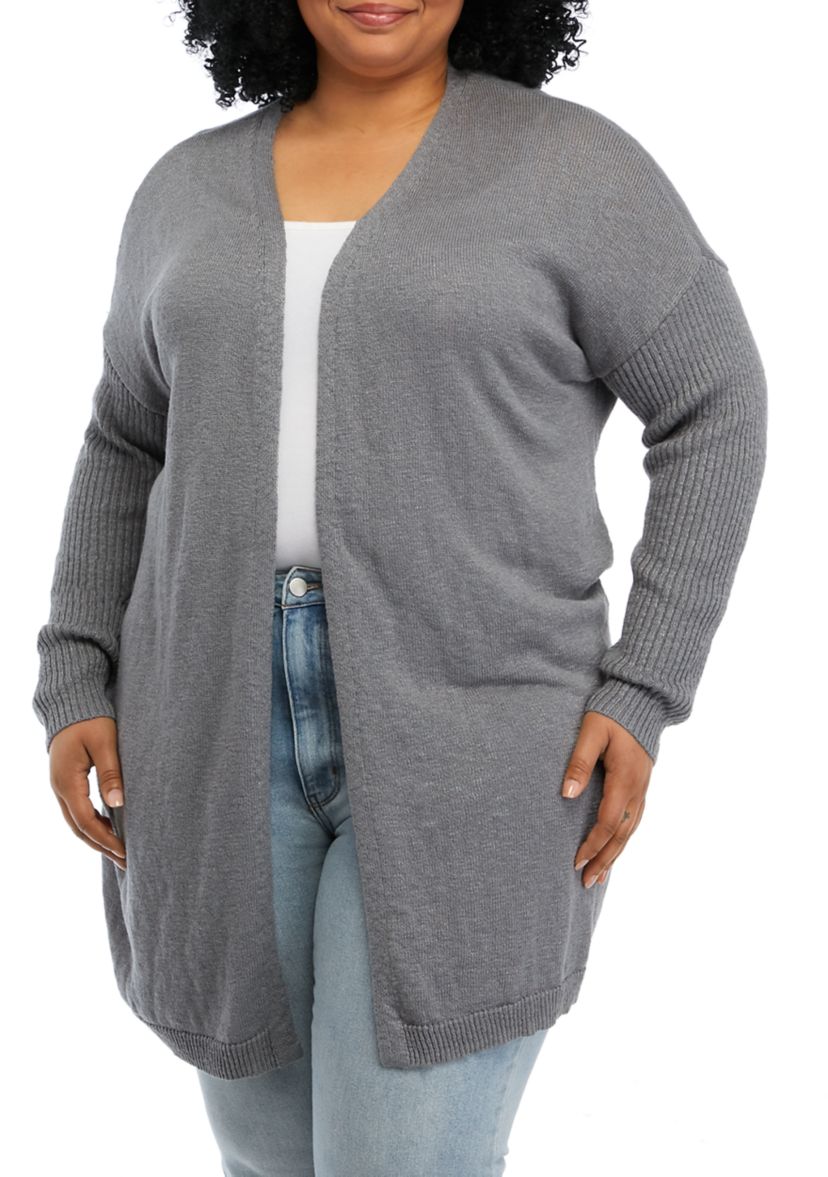 Plus Size Long Drop Shoulder Sleeve Heather Cardigan