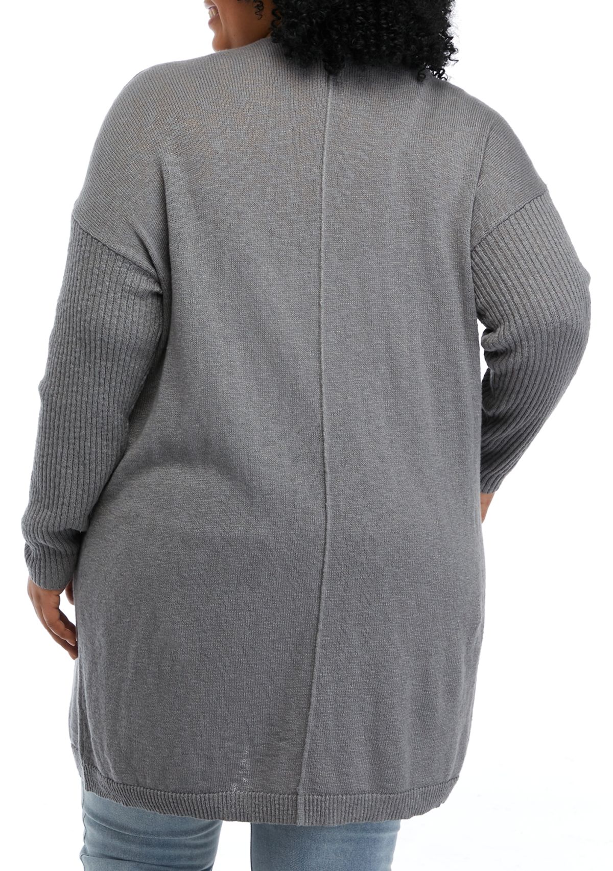 Plus Size Long Drop Shoulder Sleeve Heather Cardigan